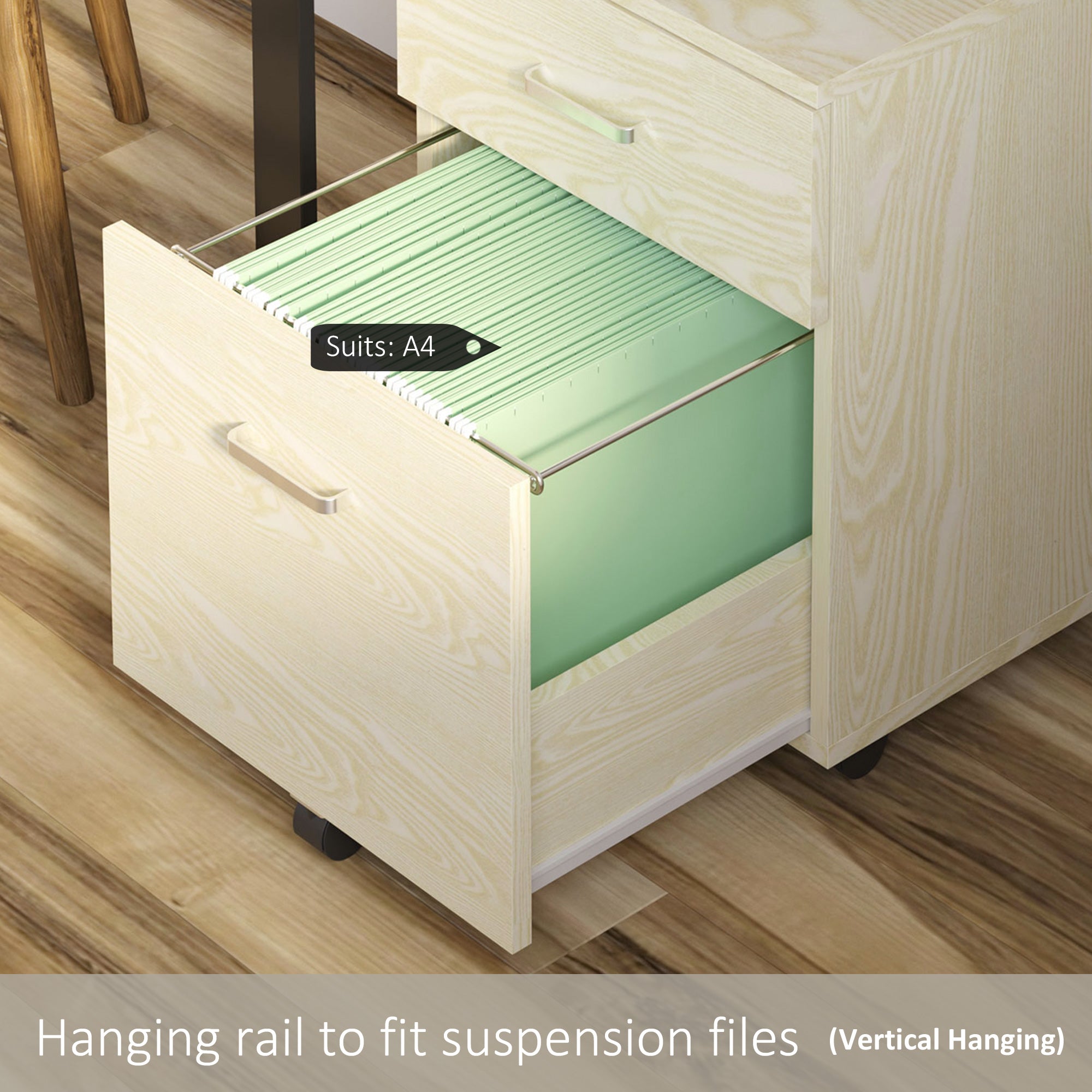 Vinsetto 2-Drawer Locking Office Filing Cabinet w/ 5 Wheels Rolling Storage Hanging Legal Letter Files Cupboard Home Organisation Oak Wood Grain - North Peak Garden Furniture