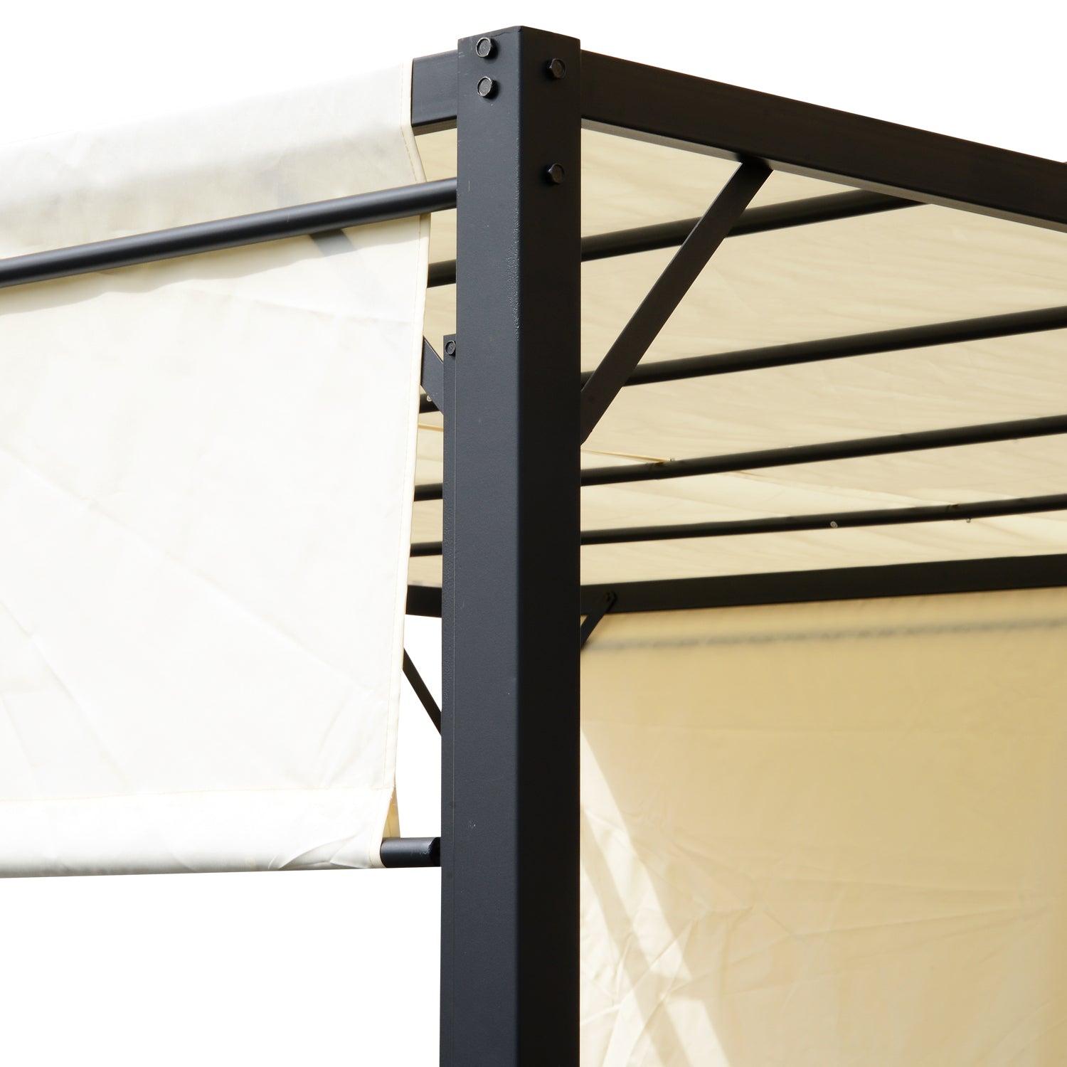 Outsunny Metal Pergola With Canopy Retractable Pergola Canopy 3Lx3Wx2.3H m Garden Gazebo Party Tent Sun Shelter Cover - Cream White/Black - North Peak Garden Furniture