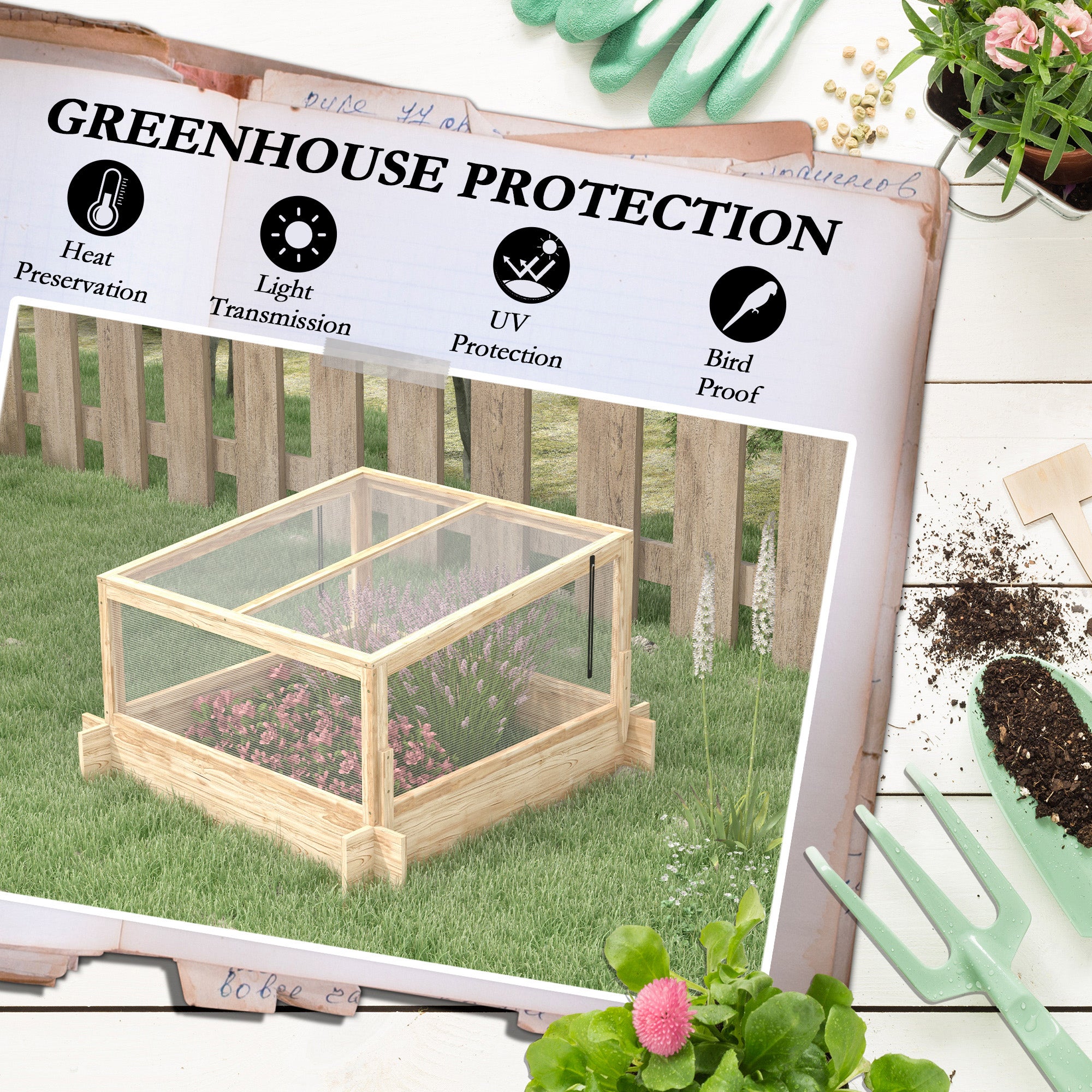 Outsunny 2-In-1 Wooden Greenhouse Planter Box - Natural - North Peak Garden Furniture