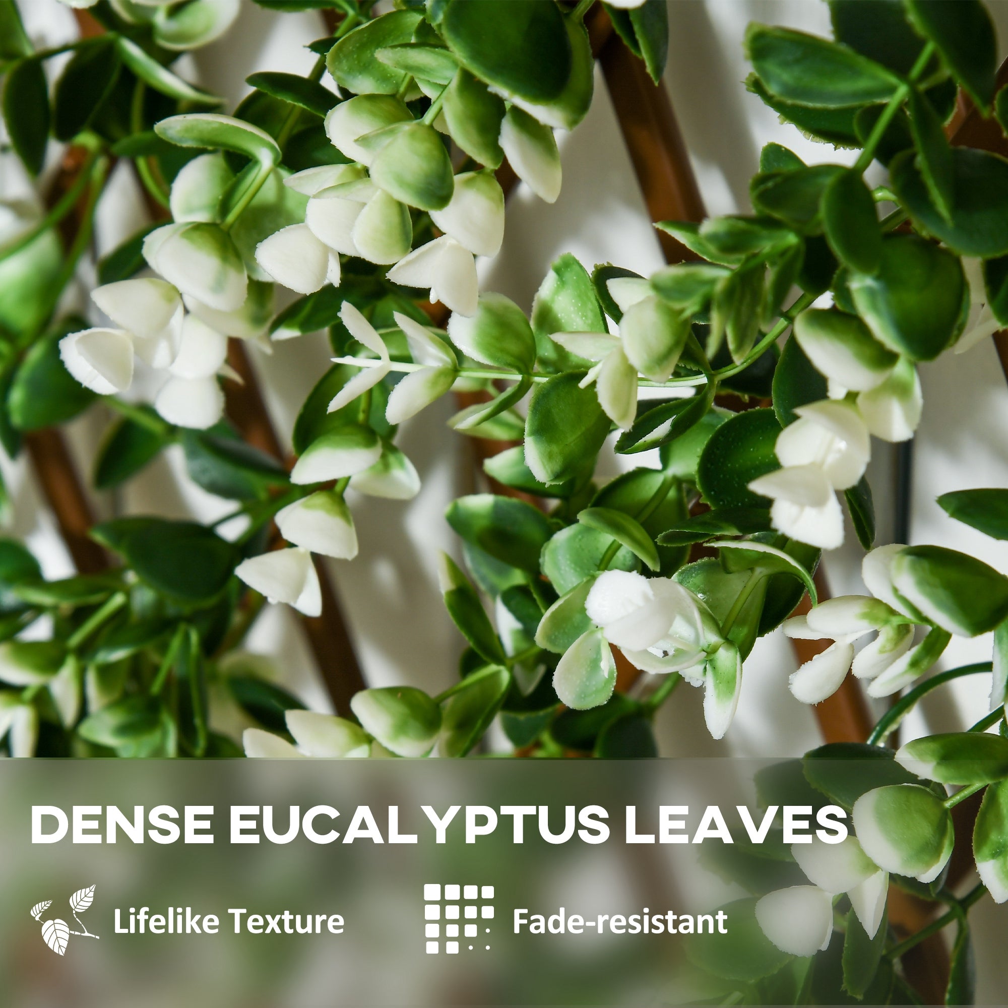 Outsunny 2pc Expanding Garden Trellis, 2 x 1m Faux Decorative Privacy Fence with Artificial Leaves, Privacy Screen Greenery Walls for Garden Balcony, Eucalyptus Leaves - North Peak Garden Furniture