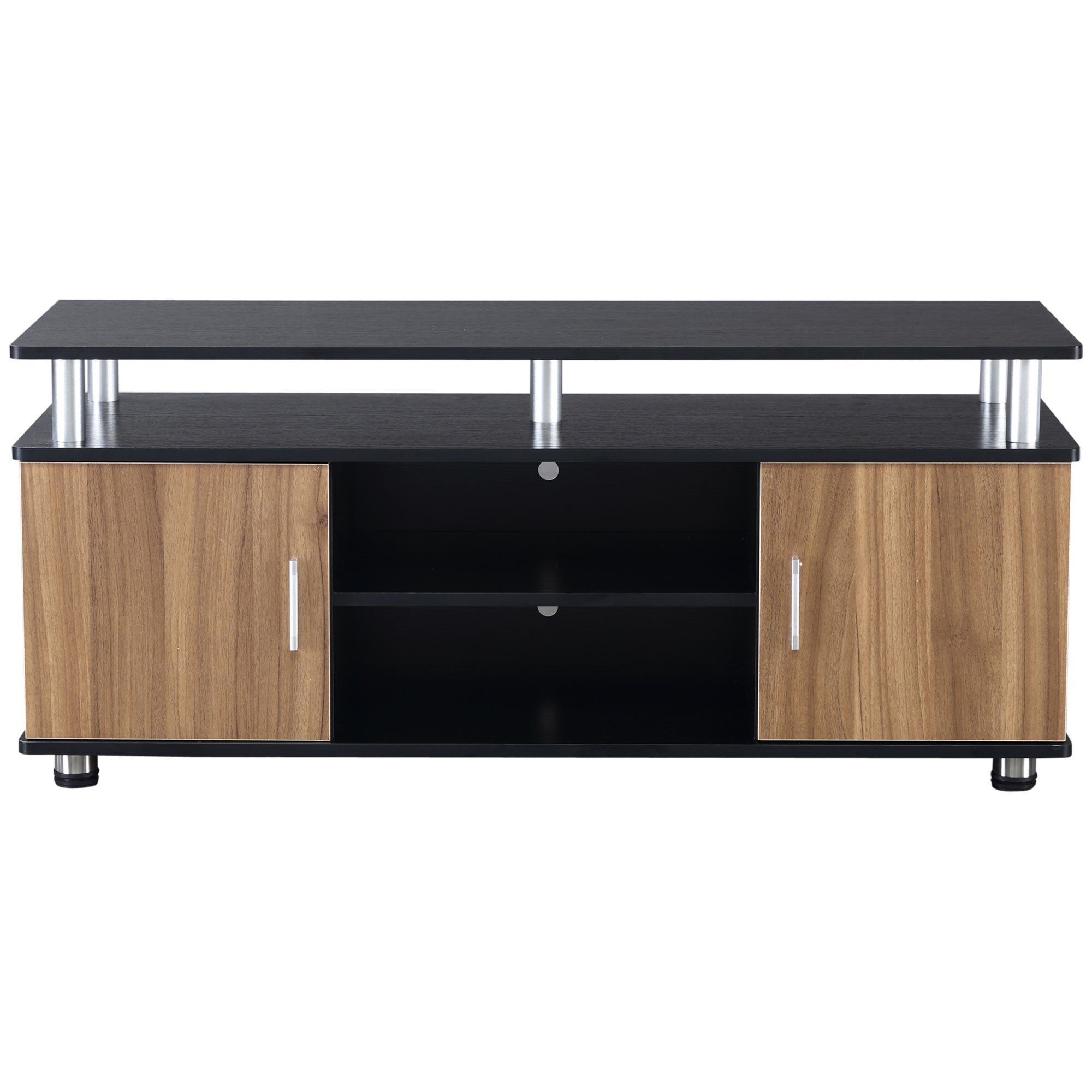 HOMCOM TV Cabinet Unit for TVs up to 50'' with Storage Shelf and Cupboards, Living Room Entertainment Center Media Console, Black and Walnut - North Peak Garden Furniture