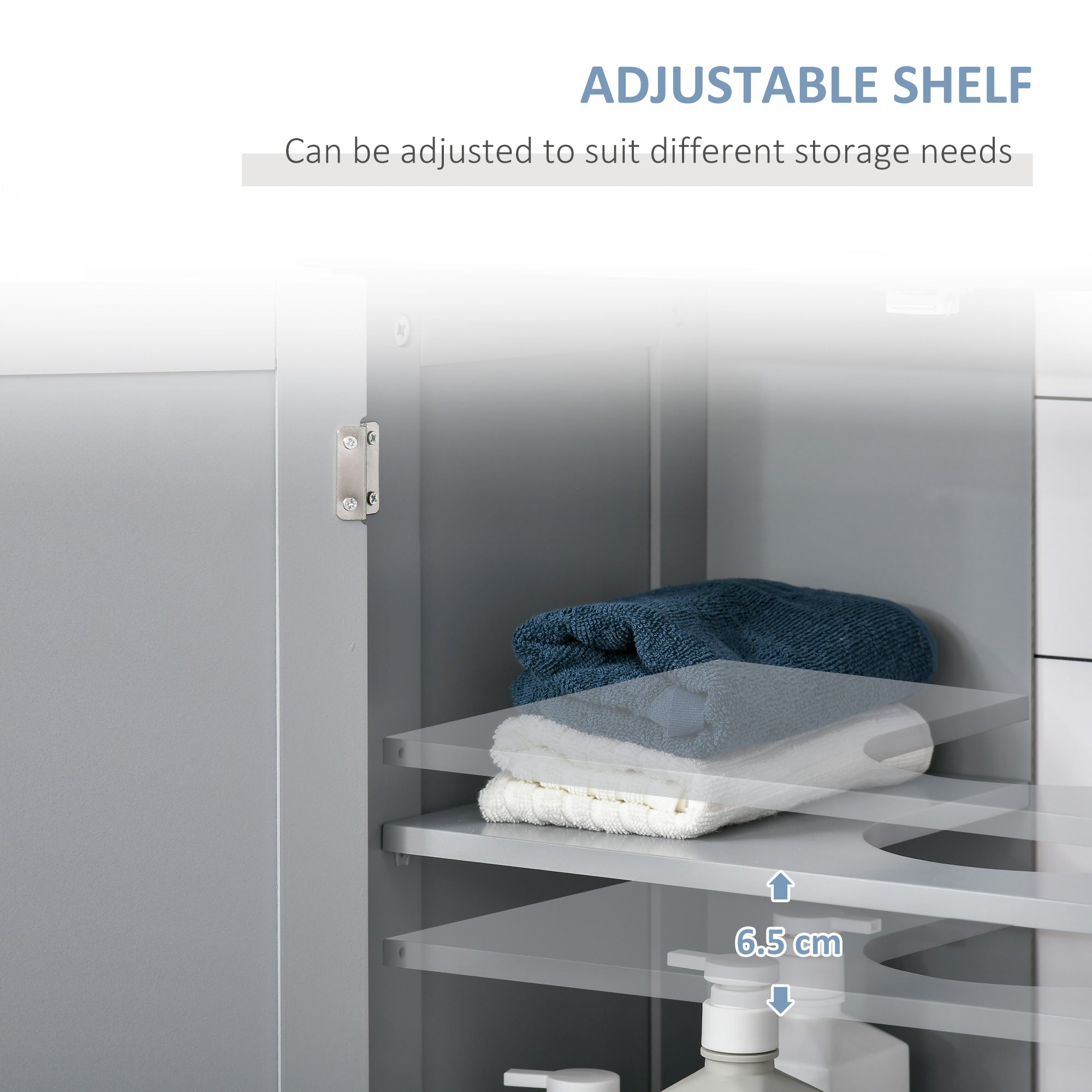 kleankin 60x60cm Under-Sink Storage Cabinet w/ Adjustable Shelf Handles Drain Hole Bathroom Cabinet Space Saver Organizer Grey - North Peak Garden Furniture