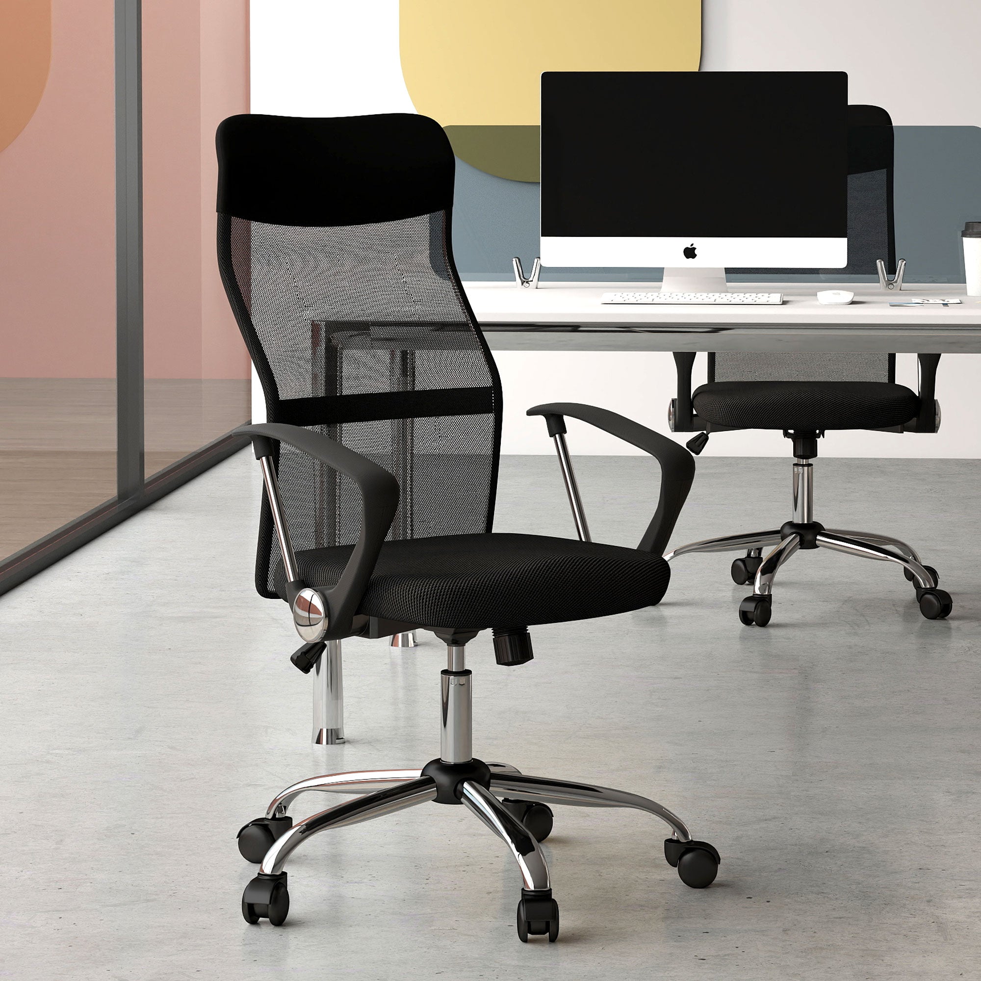 HOMCOM Ergonomic Office Chair Mesh Chair with Adjustable Height Tilt Function Black - North Peak Garden Furniture