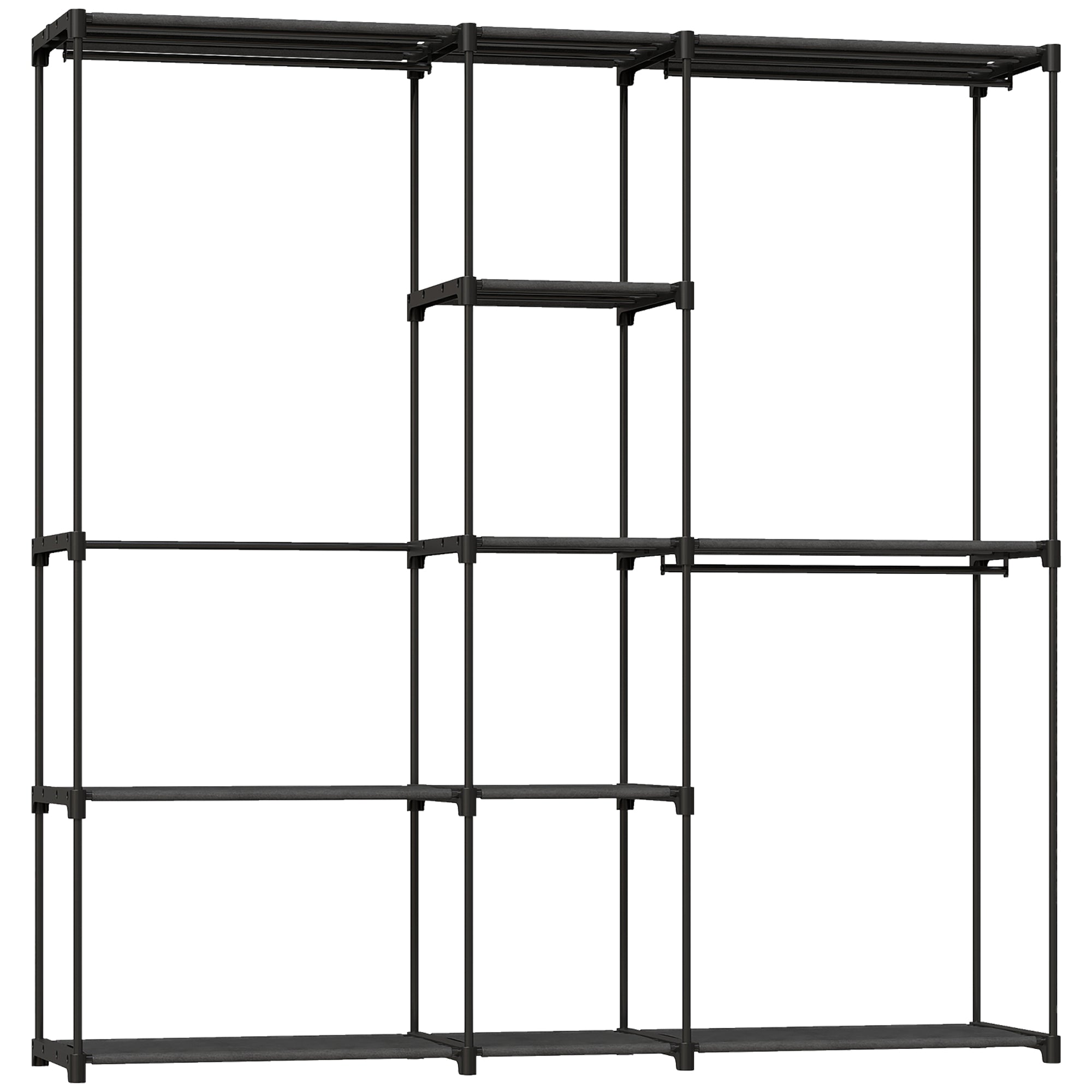 HOMCOM Portable Wardrobe, Open Clothes Wardrobe with 8 Shelves, 3 Hanging Rails, Black