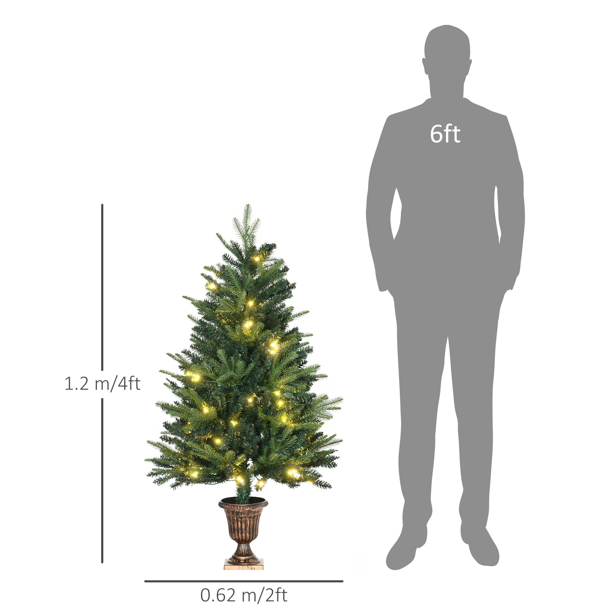 HOMCOM 1.2m 4ft Christmas Tree Entrance Décor 750 Tips Xmas Pre-lit Tree 80 LED with Vase Base