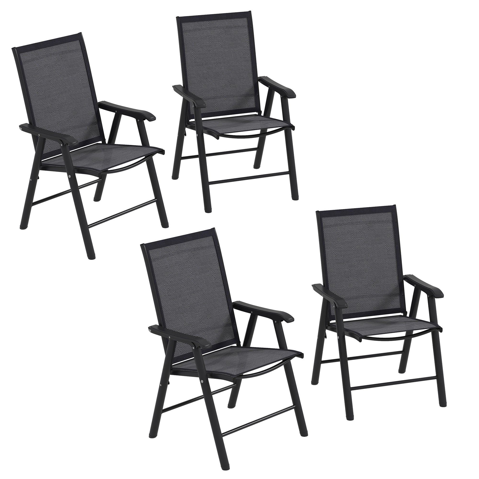 Outsunny Set of 4 Folding Garden Chairs, Metal Frame Garden Chairs Outdoor Patio Park Dining Seat with Breathable Mesh Seat, Dark Grey - North Peak Garden Furniture