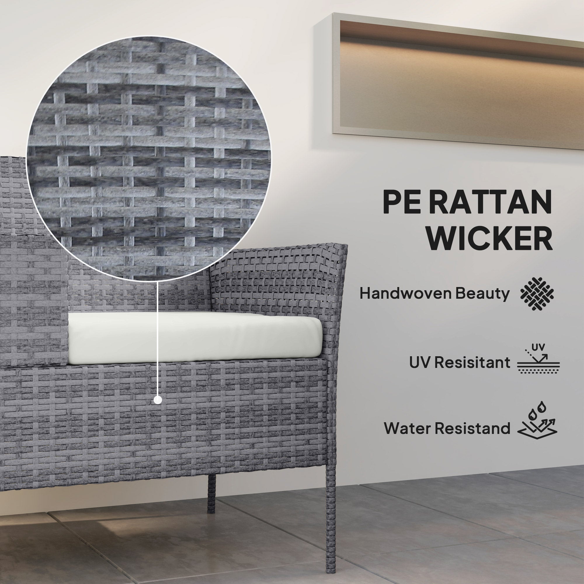 Outsunny Two-Seat Rattan Chair, with Middle Table - Grey
