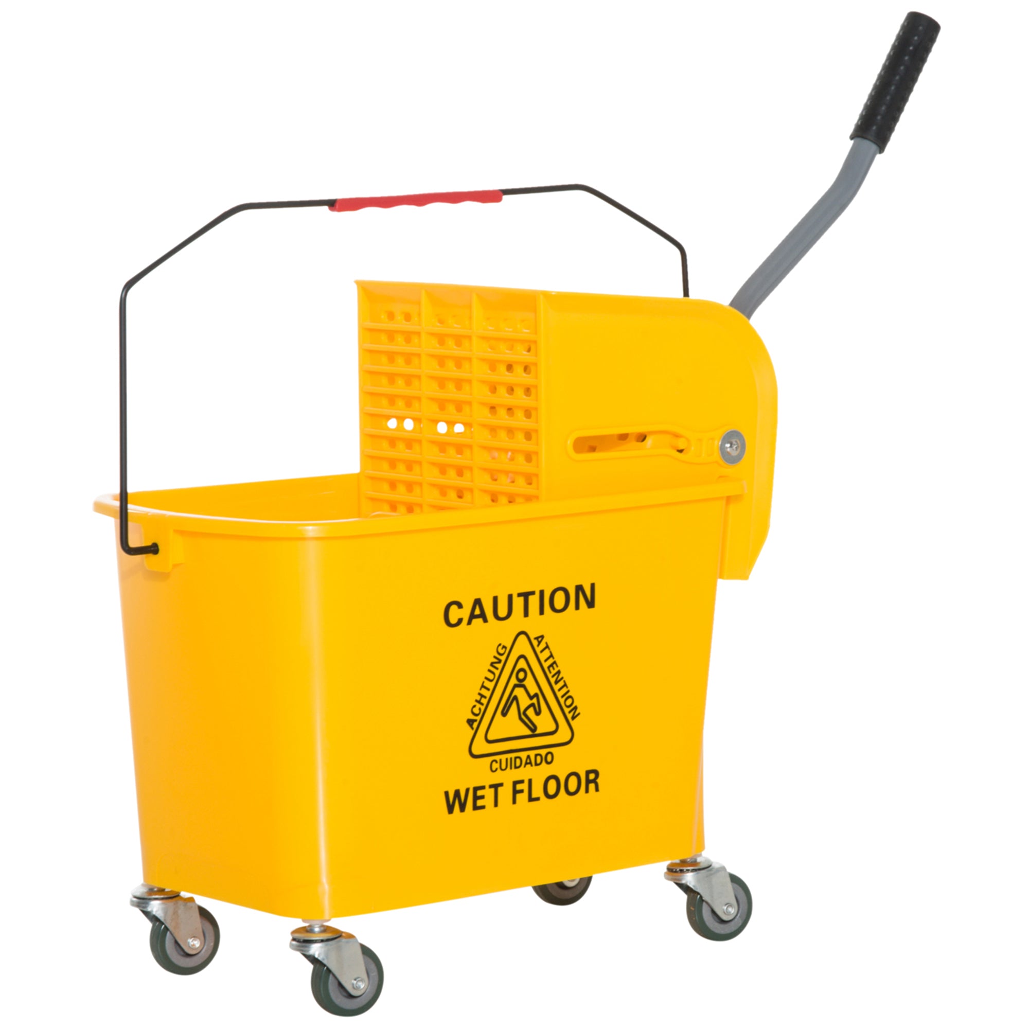 HOMCOM 20L Mop Bucket on Wheels, with Water Separation Panel - Yellow - North Peak Garden Furniture