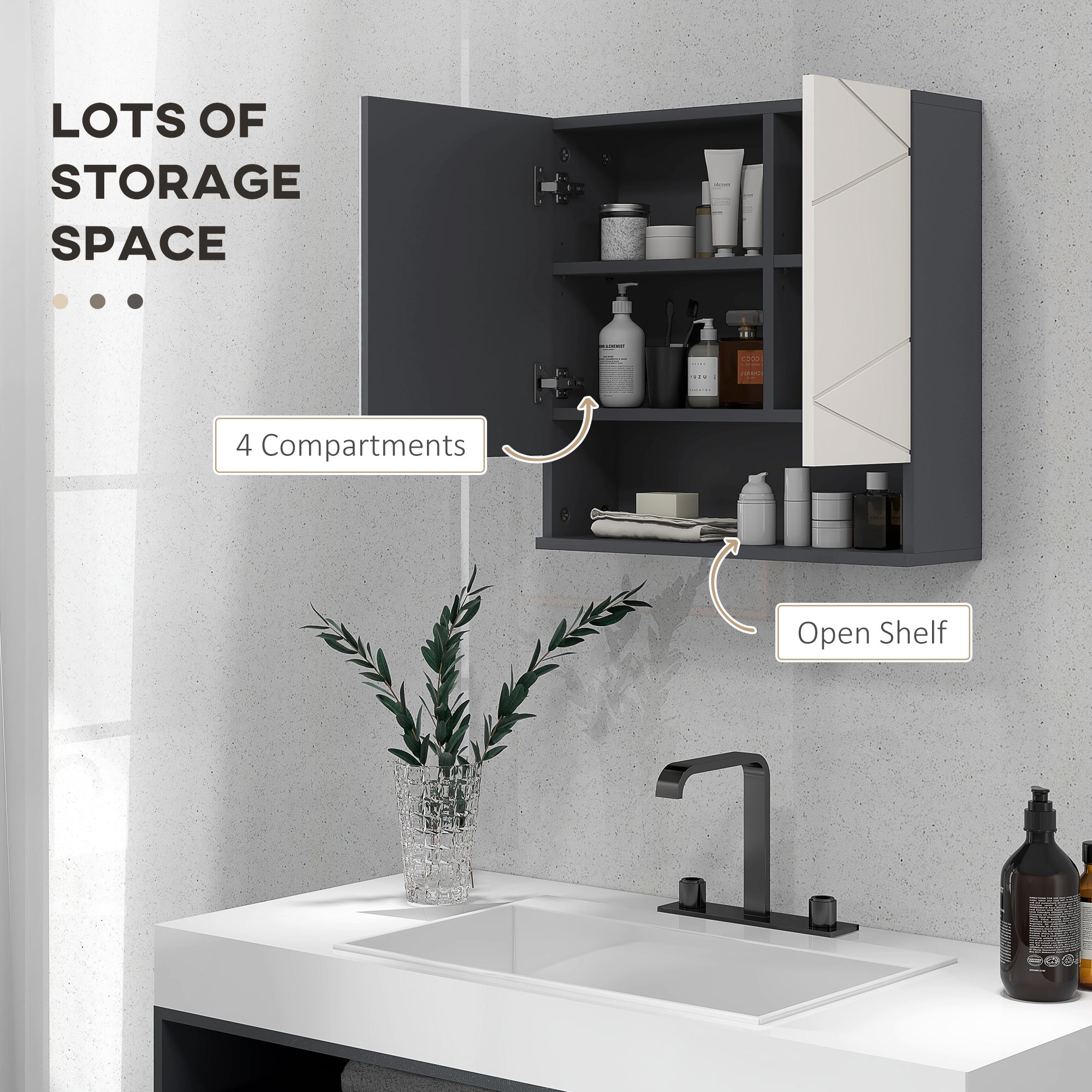 kleankin Bathroom Mirror Cabinet, Wall Mounted Bathroom Storage Cupboard with Adjustable Shelves, 55W x 17D x 55Hcm, Light Grey - North Peak Garden Furniture