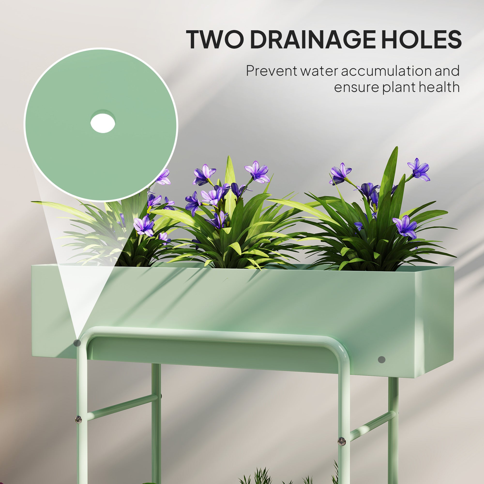 Outsunny 2 Tier Plant Stand, Metal Plant Rack Shelf with Drain Holes, Floor-standing Flower Pot Stand for Indoor Outdoor Garden Patio Balcony Living Room, Green - North Peak Garden Furniture