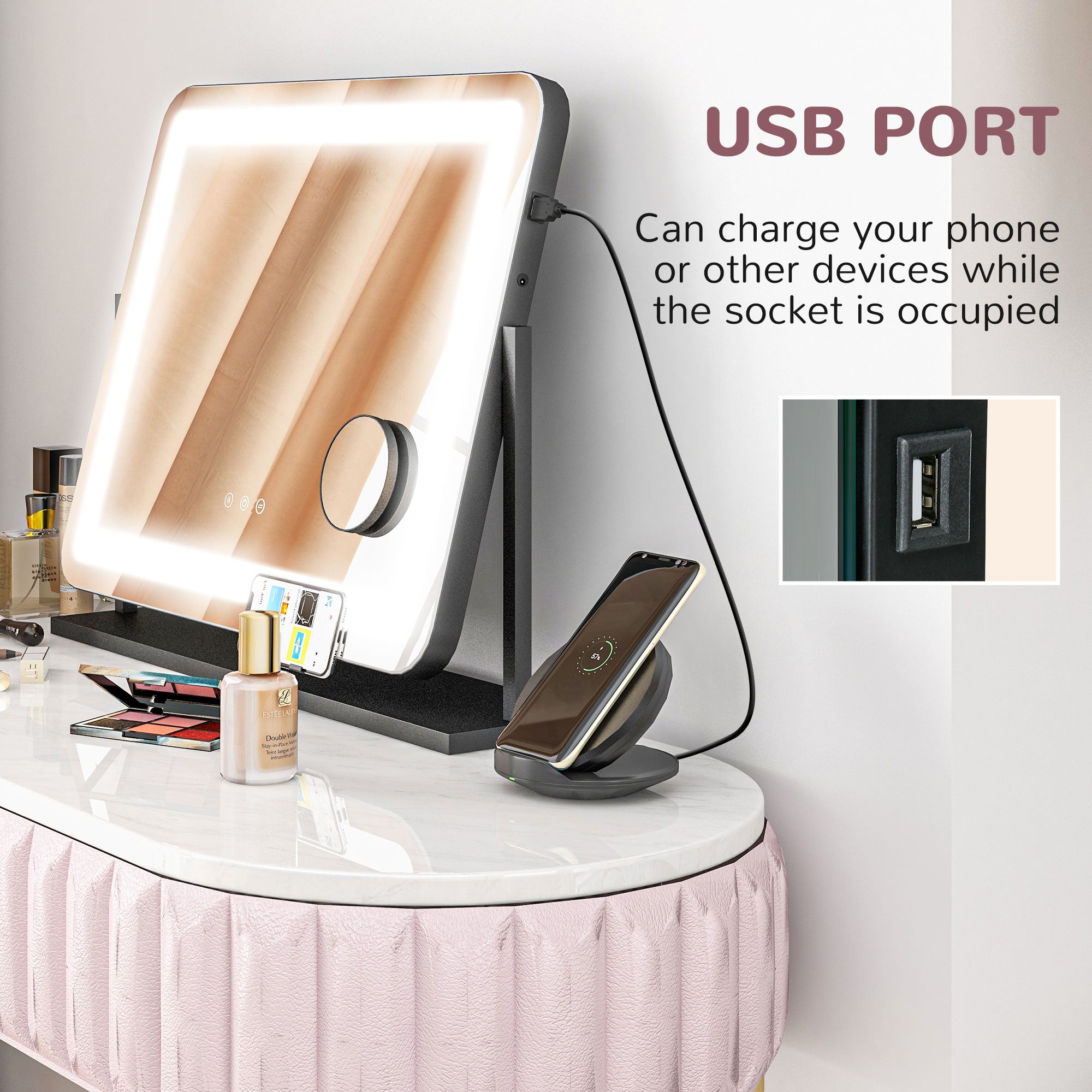 HOMCOM LED Light Tabletop Makeup Mirror, with Adjustable Settings - North Peak Garden Furniture