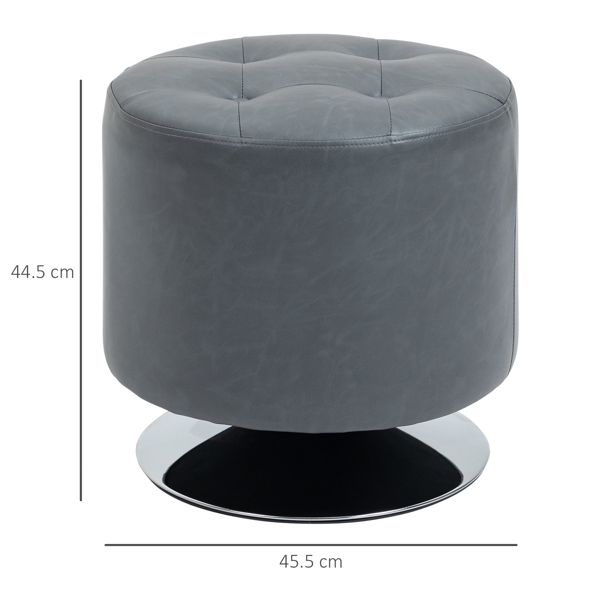HOMCOM 360° Swivel Foot Stool Round PU Ottoman with Thick Sponge Padding and Solid Steel Base, Grey - North Peak Garden Furniture