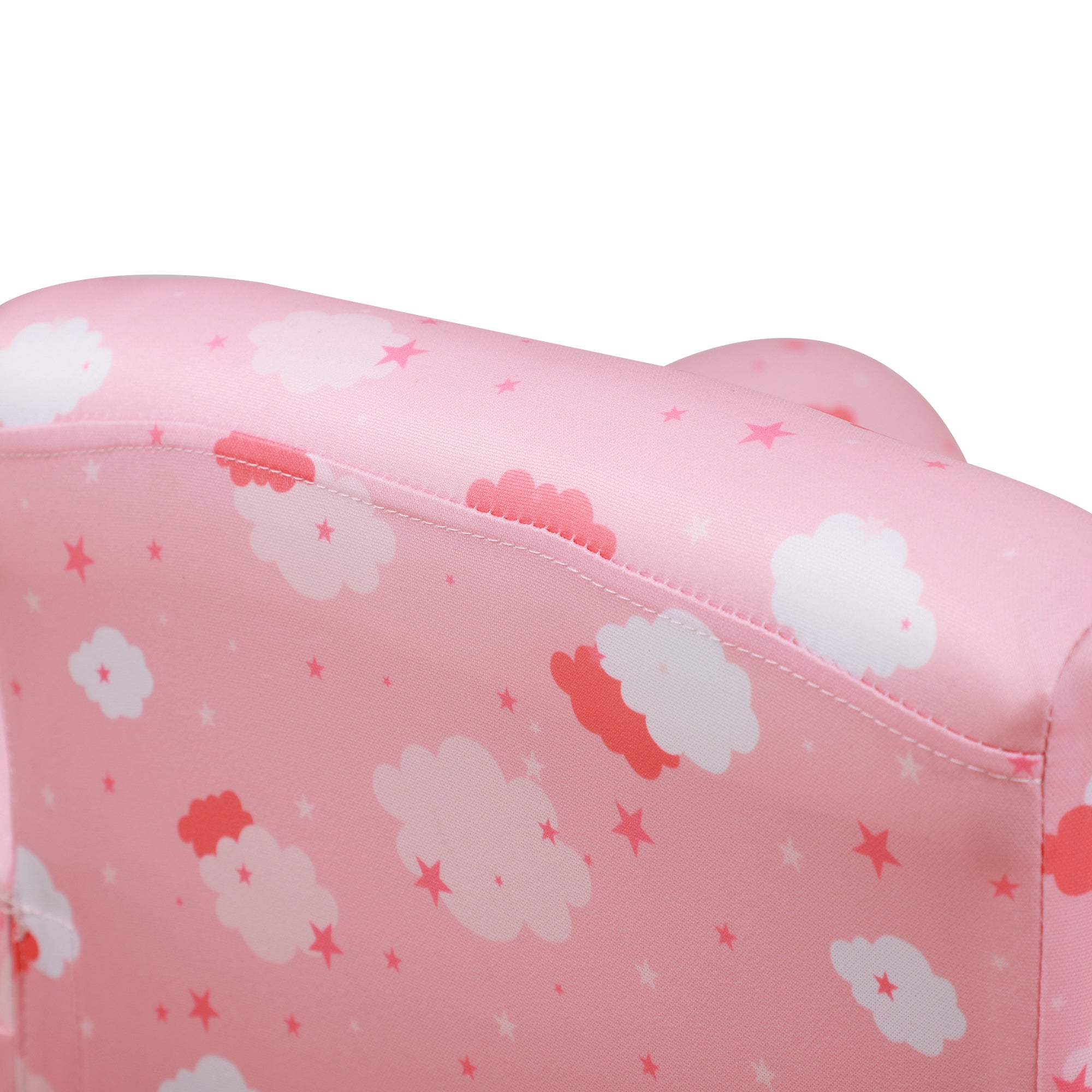 HOMCOM Toddler Chair Children's Armchairs Wood Frame w/ Footrest Anti-Slip Legs High Back Arms for Bedroom Playroom Cute Cloud Star Pink - North Peak Garden Furniture