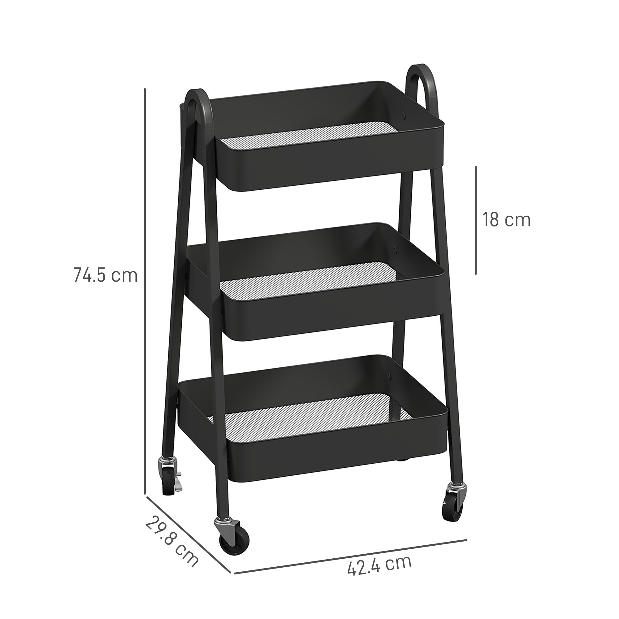 HOMCOM 3-Tier Storage Trolley on Wheels - Black - North Peak Garden Furniture
