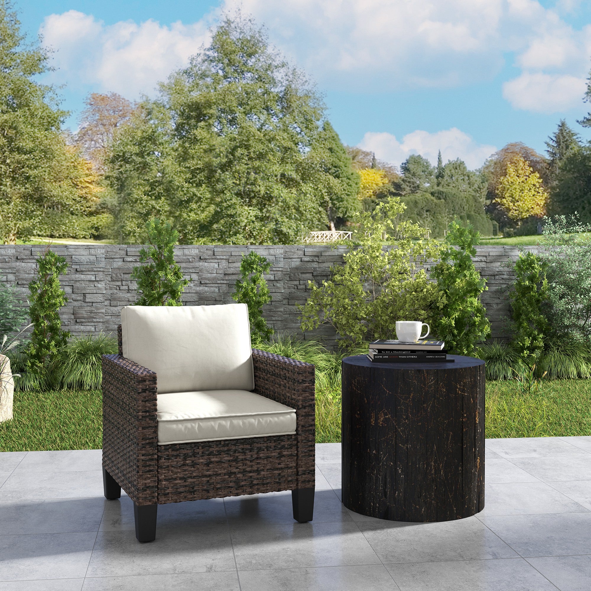 Outsunny Single Rattan Armchair, with Cushions - Brown - North Peak Garden Furniture