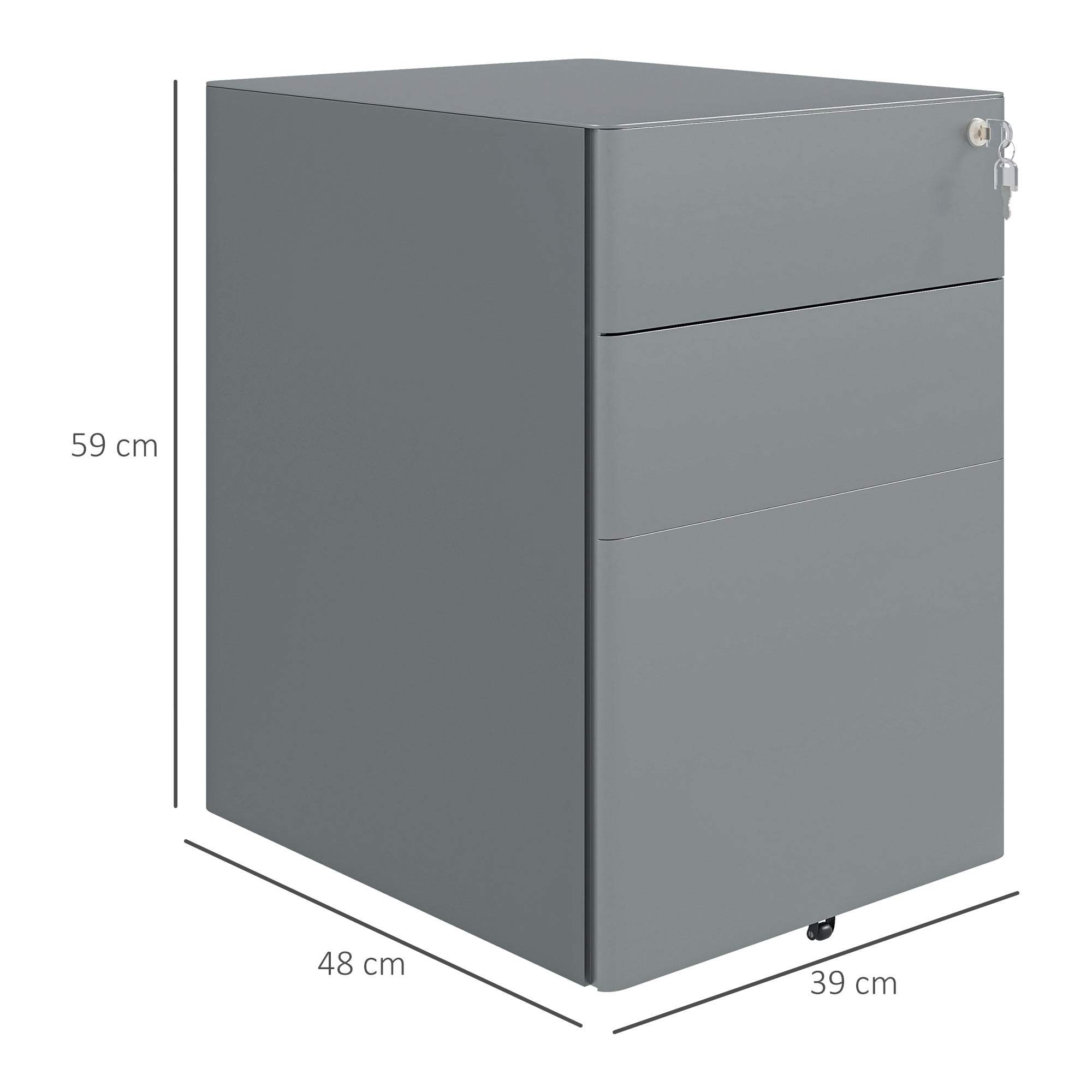 Vinsetto Lockable Cabinet, Rolling Filing Cabinet with 3 Drawers, Steel Office Drawer Unit for A4, Letter, Legal Sized Files - North Peak Garden Furniture