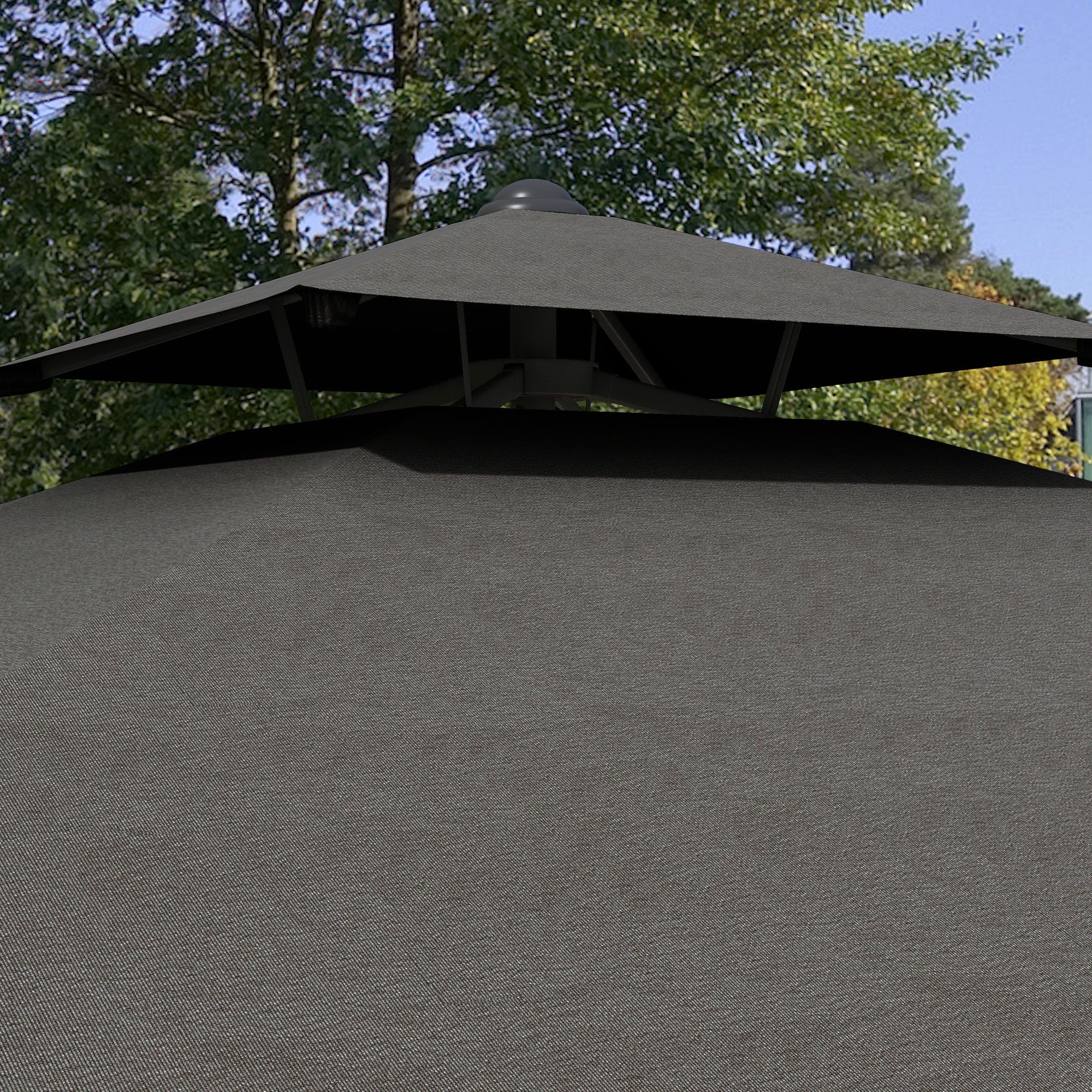 Outsunny 2.5m Square Double Top Garden Parasol Cantilever Umbrella with Ruffles, Dark Grey - North Peak Garden Furniture
