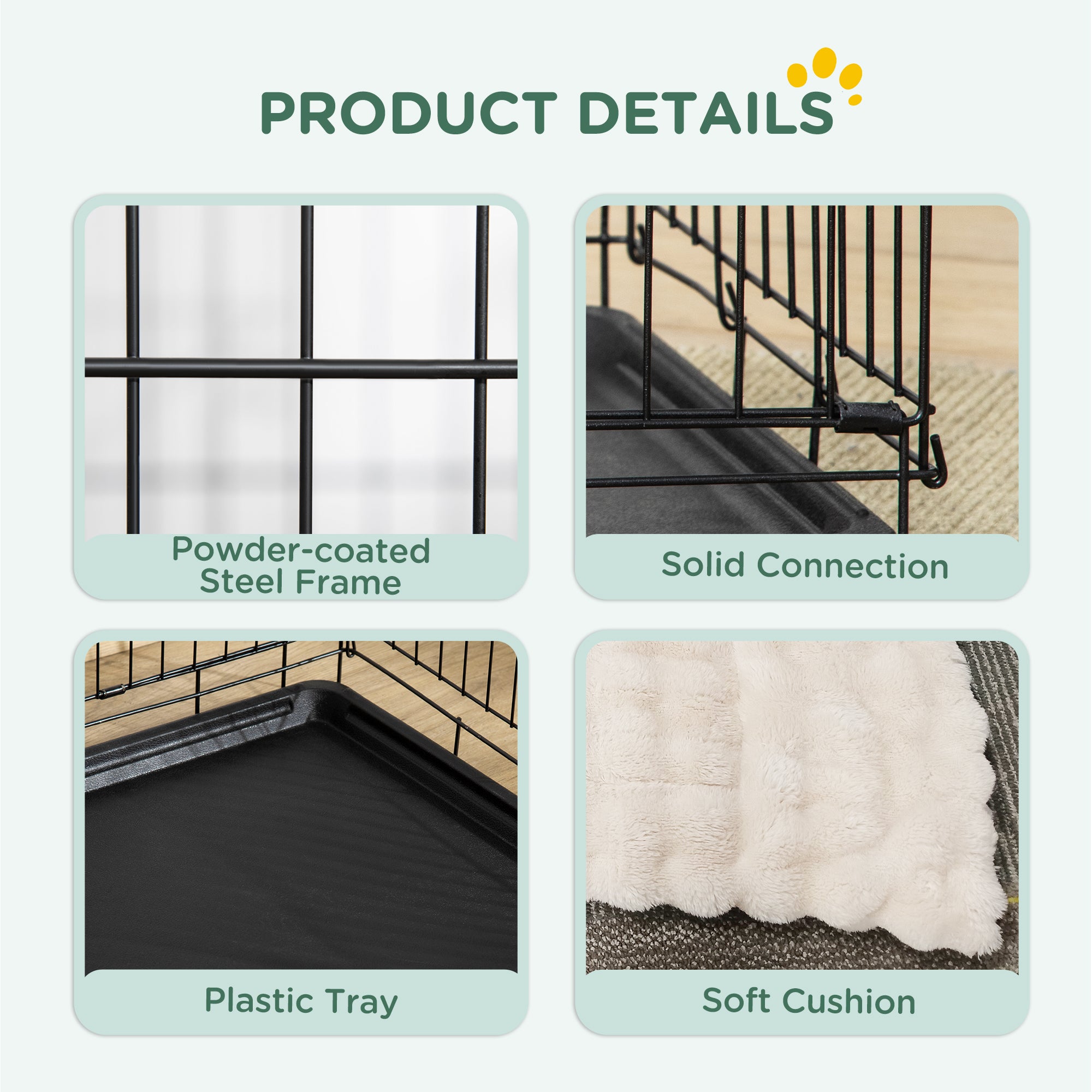 PawHut Dog Crate with 2 Doors with Tray, Soft Cushion, Foldable Metal Dog Cage for Extra and Large Dogs, 105 x 70 x 75, Black - North Peak Garden Furniture