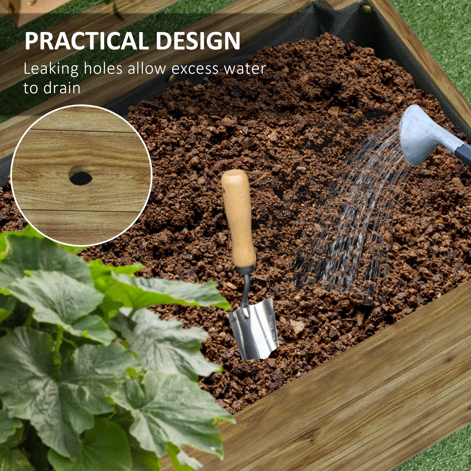 Outsunny Wooden Raised Planter, with Back Trellis - Natural Finish - North Peak Garden Furniture
