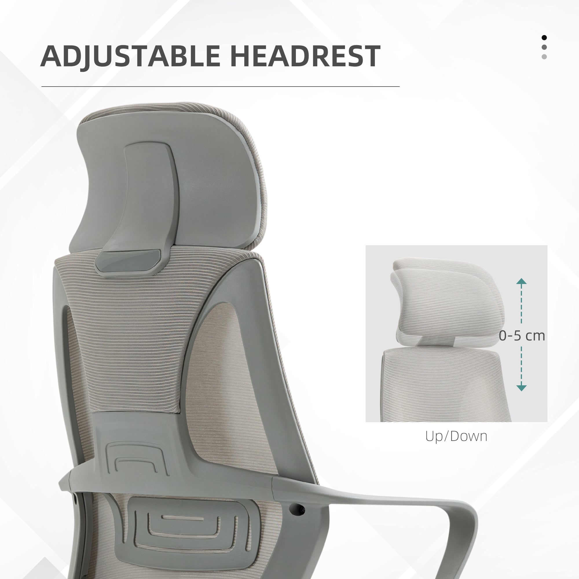 Vinsetto Ergonomic Office Chair, High Back Computer Chair, Mesh Desk Chair with Lumbar Support, Headrest, Wheel, Adjustable Height, Grey - North Peak Garden Furniture