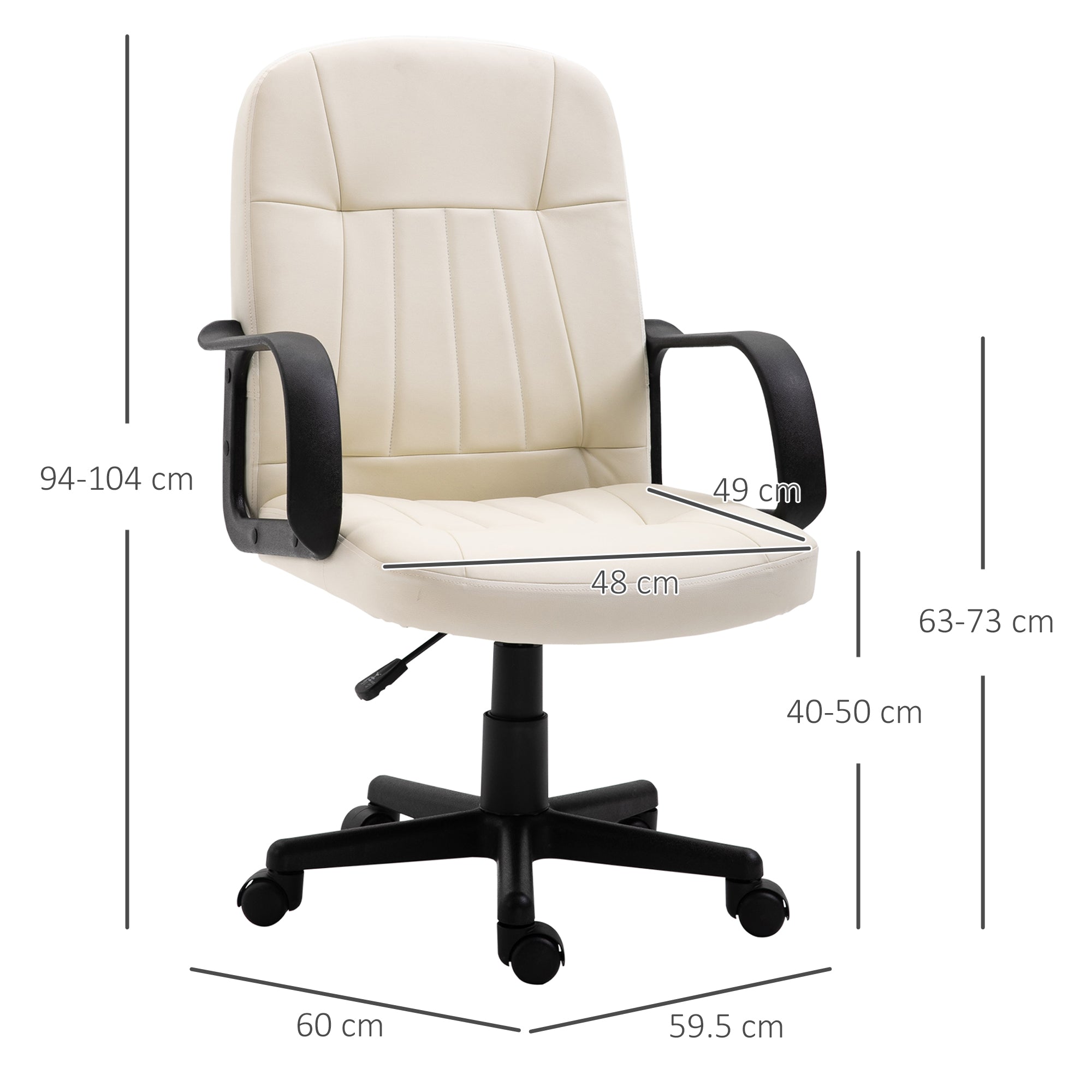 HOMCOM Swivel Executive Office Chair Home Mid Back PU Leather Computer Desk Chair for Adults with Arm, Wheels, Cream - North Peak Garden Furniture