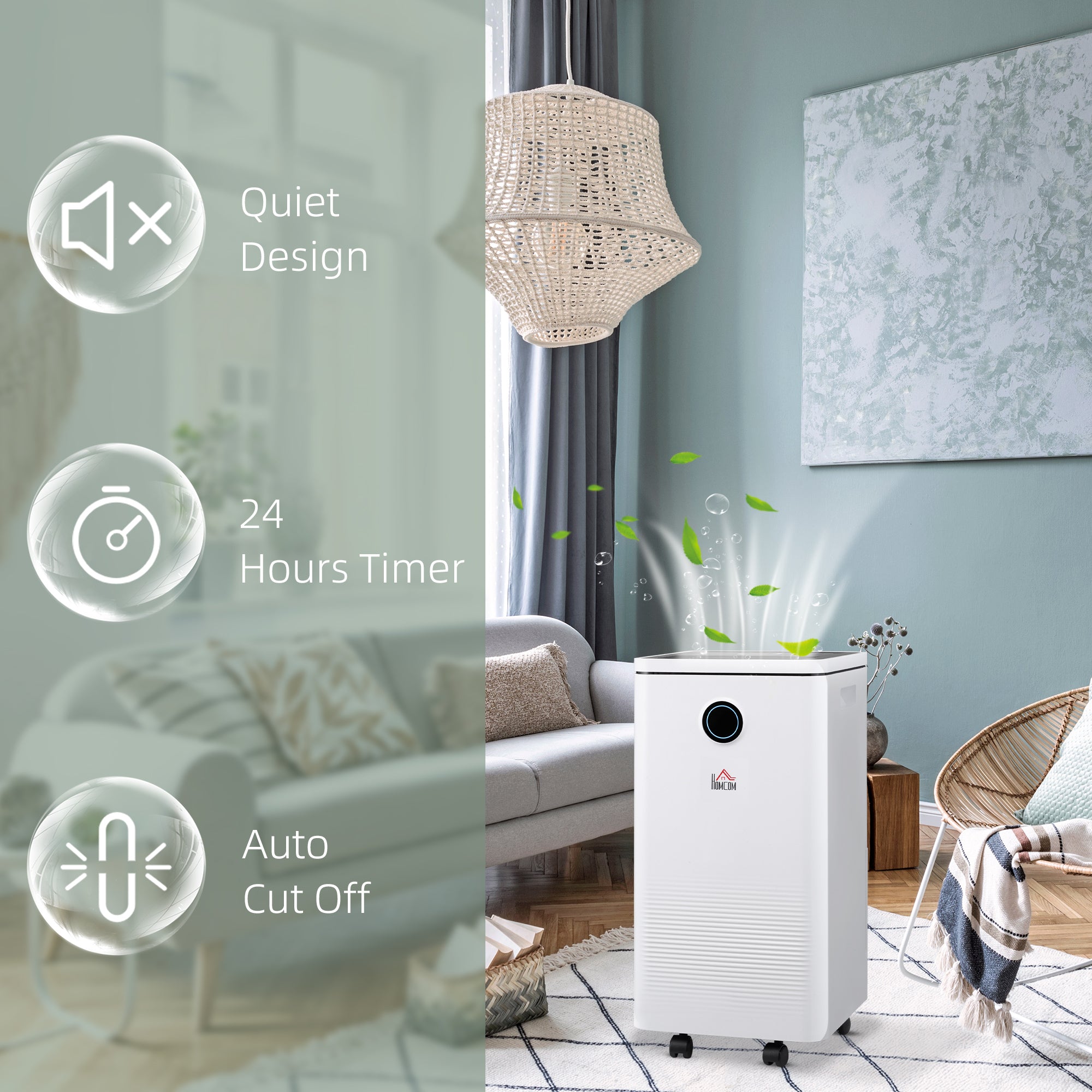 HOMCOM 10L/Day Dehumidifier with 2.5L Water Tank, Digital Display, Intelligent & Sleep Mode, 24H Timer, Laundry Clothes Drying, for Home and Large Room Basement - North Peak Garden Furniture