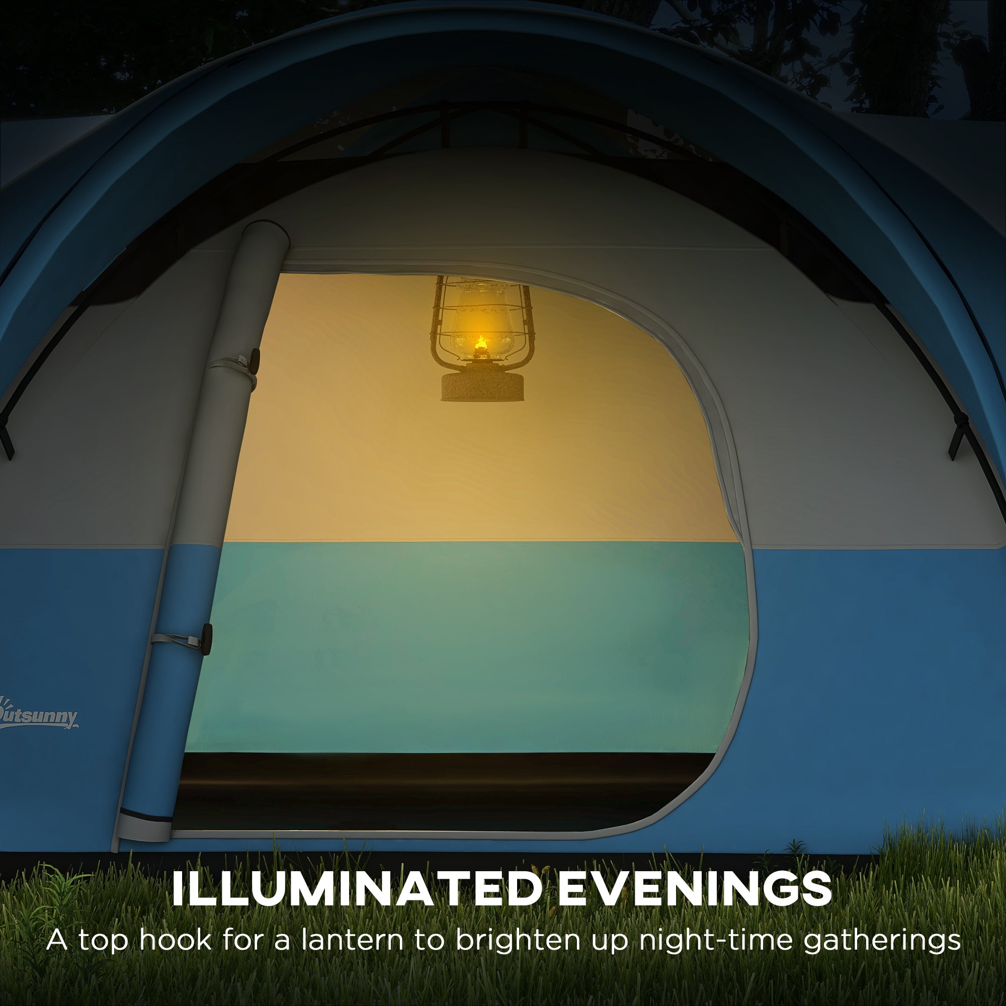 Outsunny 3000mm Waterproof Camping Tent for 5-6 Man, Family Tent with Porch and Sewn in Groundsheet, Portable with Bag, Blue - North Peak Garden Furniture