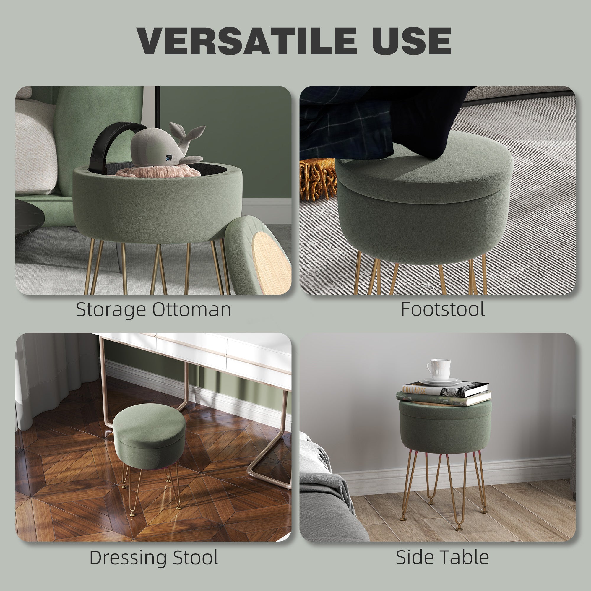 HOMCOM 5L Velvet-Feel Storage Ottoman - Green - North Peak Garden Furniture