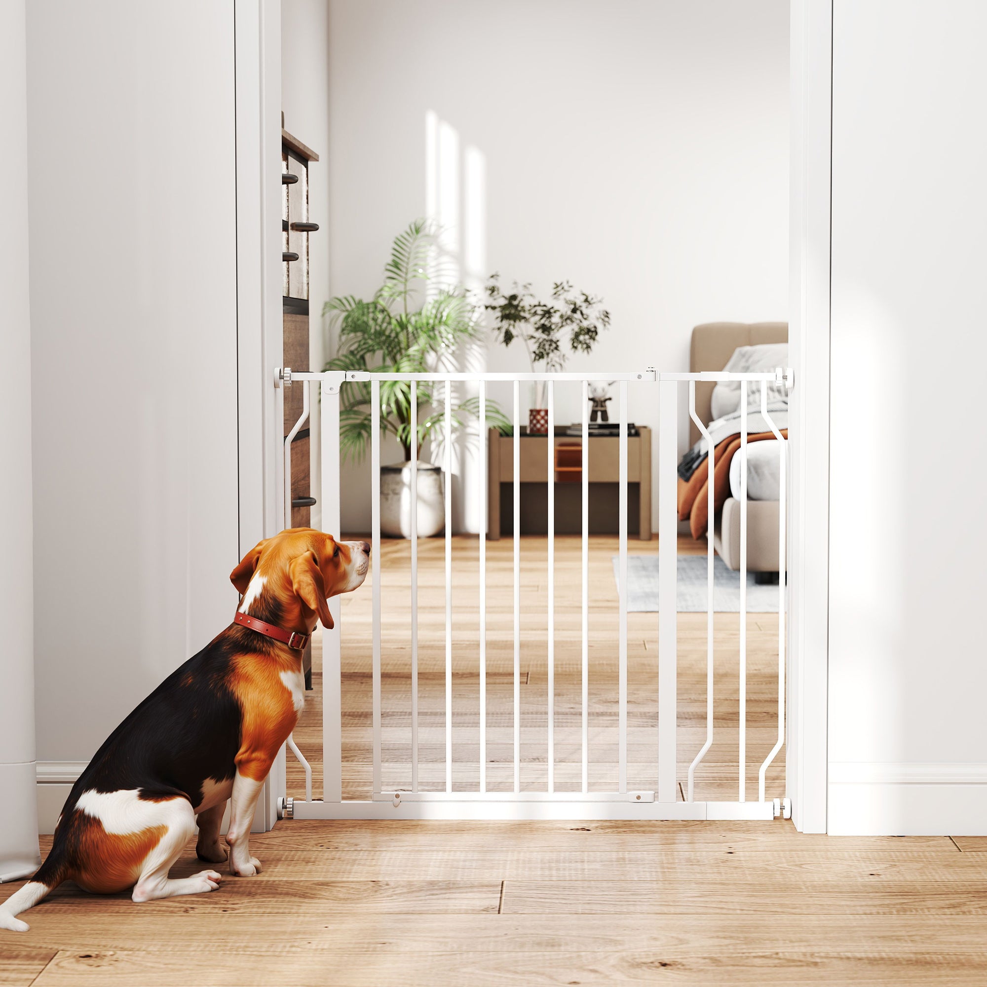 PawHut Wide Dog Safety Gate, with Door Pressure, for Doorways, Hallways, Staircases - White - North Peak Garden Furniture