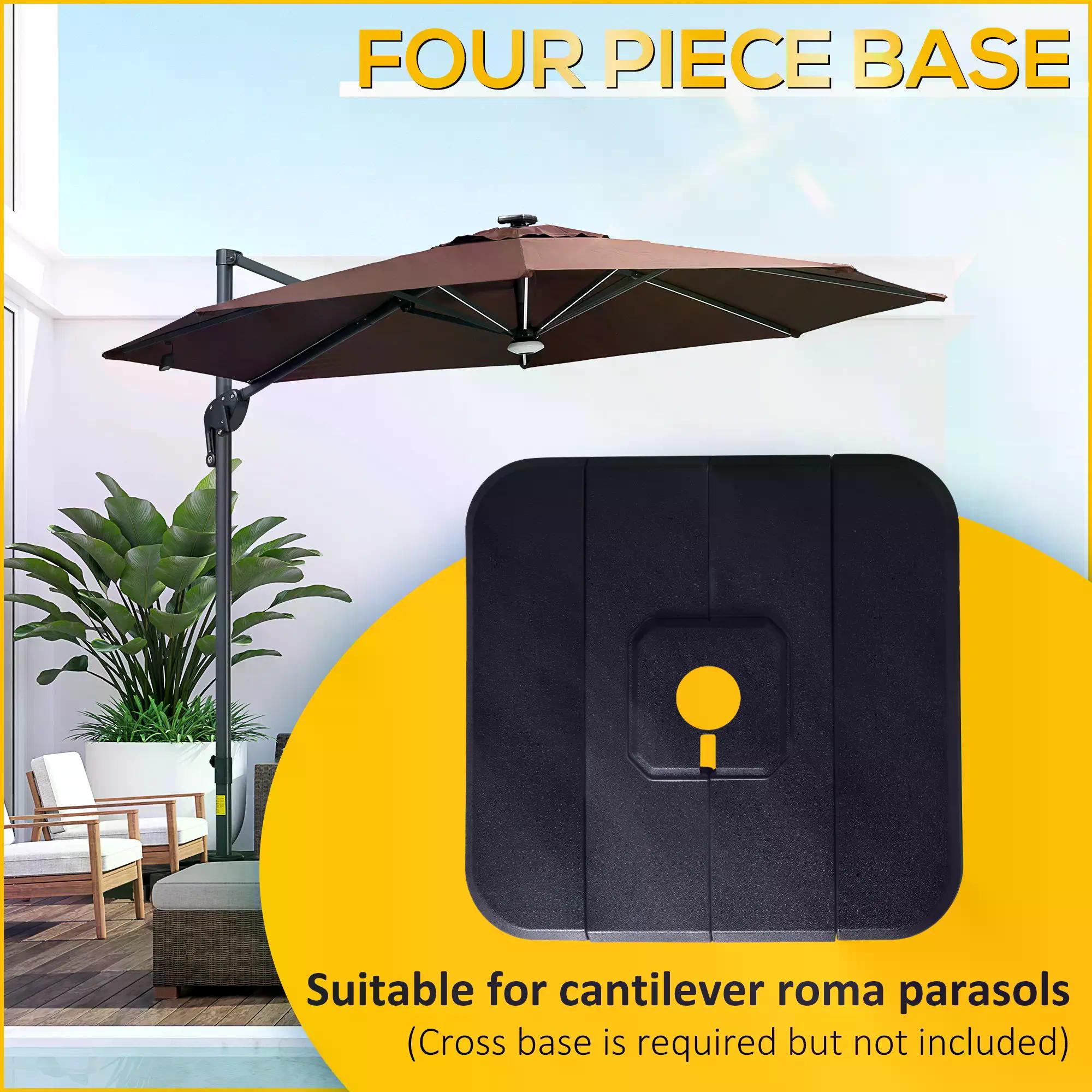 Outsunny Set of 4 Cantilever Parasol Base Stand Outdoor Umbrella Weights, Up to 130kg Sand or 90kg Water Filled, Black