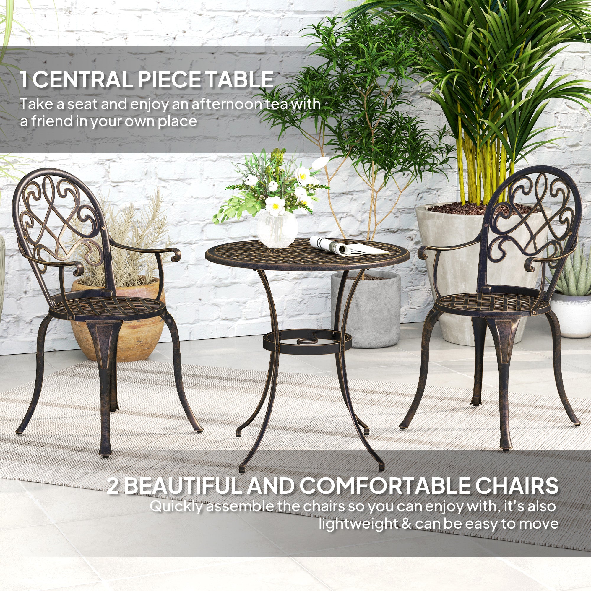 Outsunny Three-Piece Elegant Aluminium Garden Set - Bronze Tone - North Peak Garden Furniture