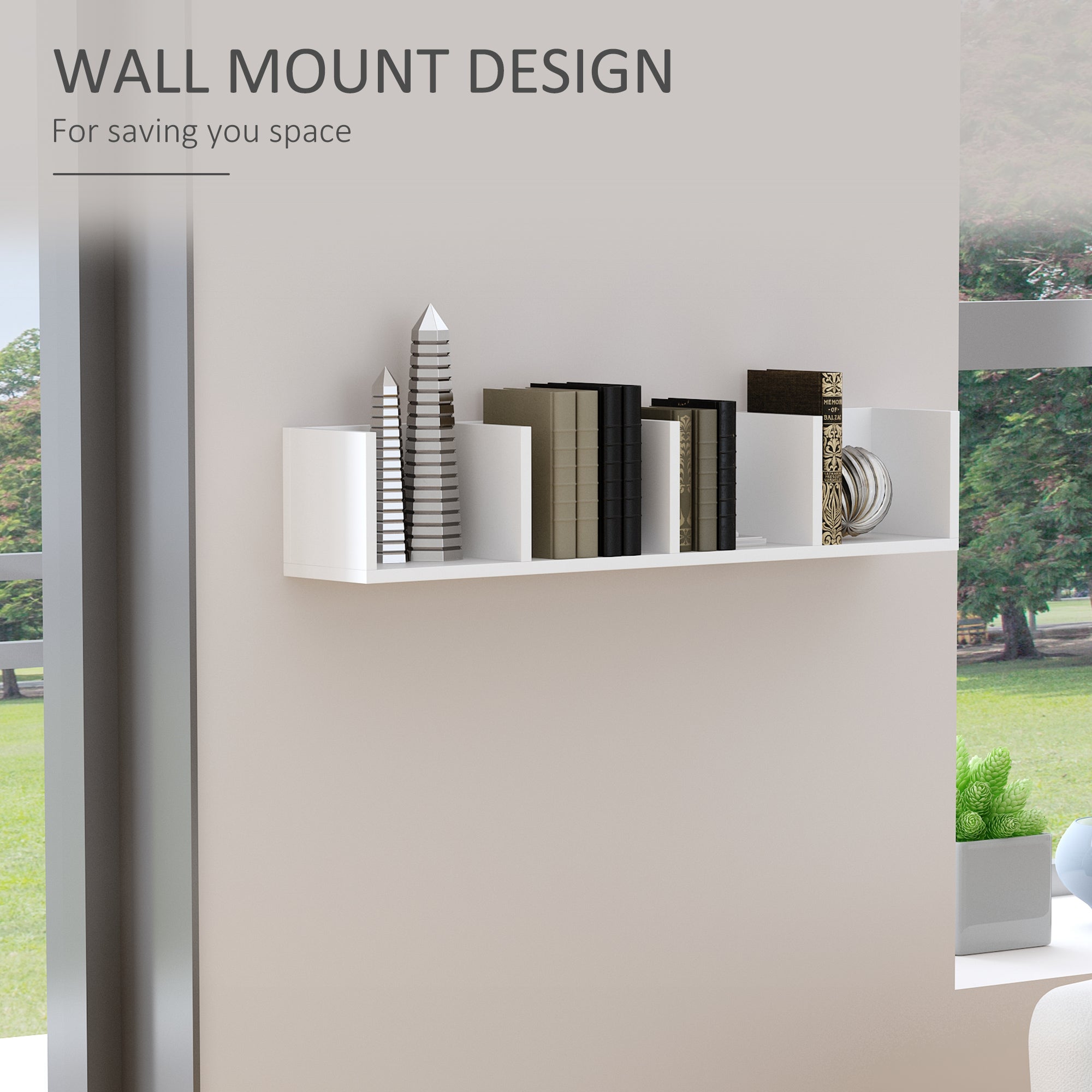 HOMCOM Wall Mount 84 CD / 56 DVD/Blu-ray/ Media Storage Rack 4 Cubes Wooden Shelf Organizer Unit Bookcase Display (White) - North Peak Garden Furniture