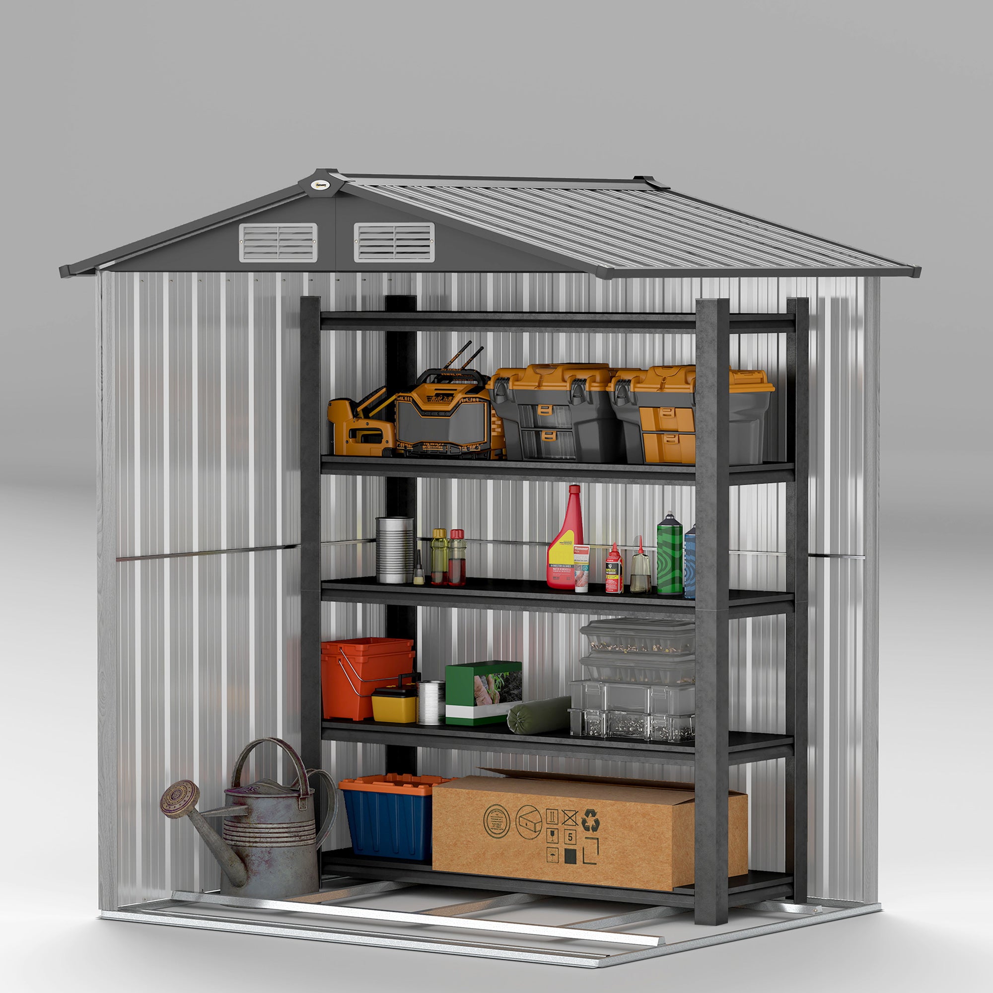 Outsunny 4.3 x 5ft Outdoor Garden Storage Shed - Grey Wood Effect - North Peak Garden Furniture