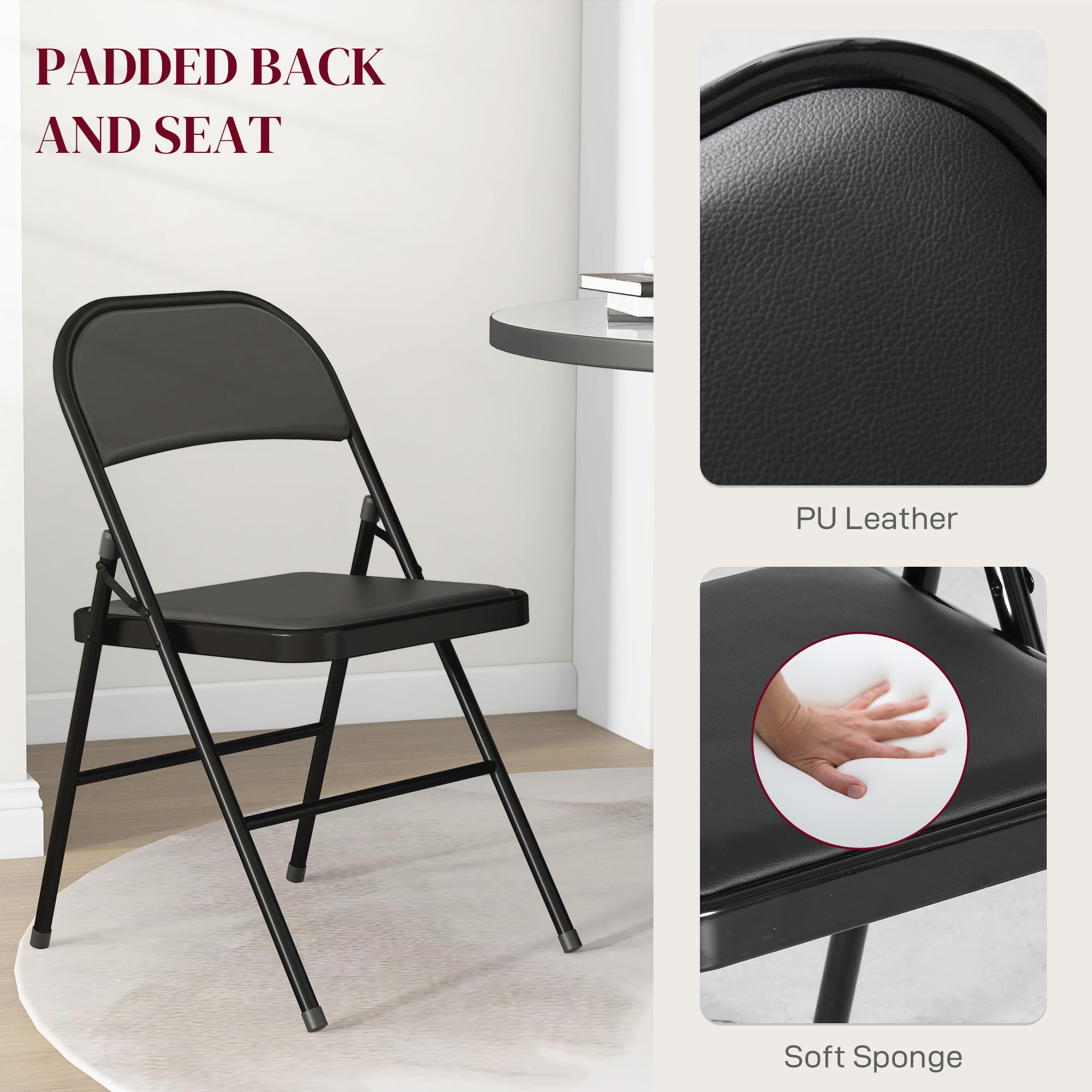 HOMCOM Set of Four Cushioned Folding Chairs - Black - North Peak Garden Furniture
