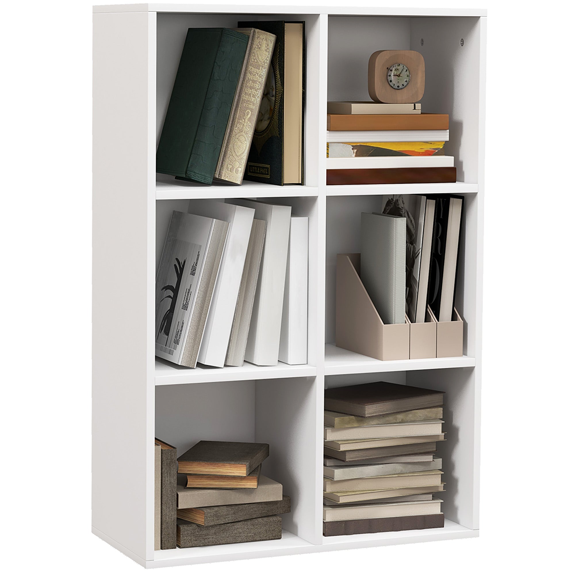 HOMCOM Six-Cube Bookcase - White Wood Effect - North Peak Garden Furniture