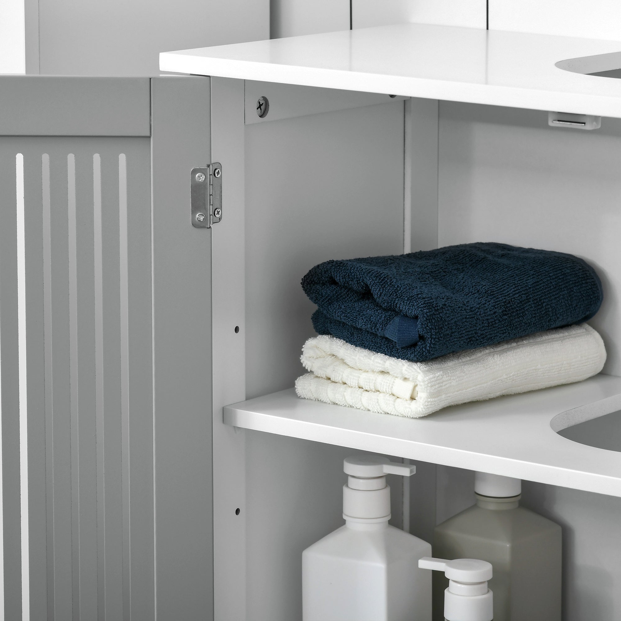 kleankin Modern Under Sink Cabinet with 2 Doors, Bathroom Vanity Unit, Pedestal Under Sink Design, Storage Cupboard with Adjustable Shelves, Grey - North Peak Garden Furniture