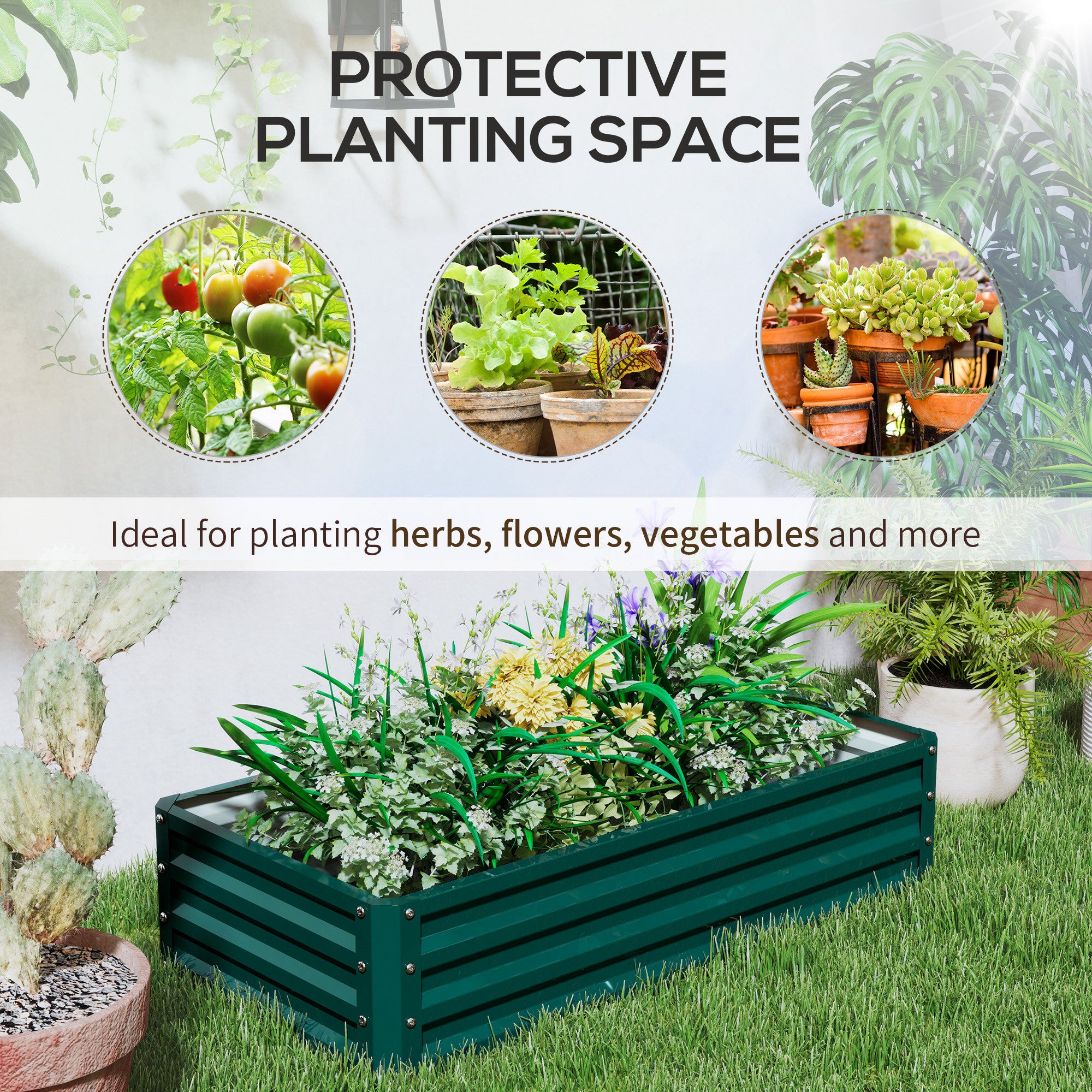 Outsunny Set of 2 Raised Beds for Garden, Galvanised Outdoor Planters for Herbs Vegetables, Use for Patio Balcony, Green