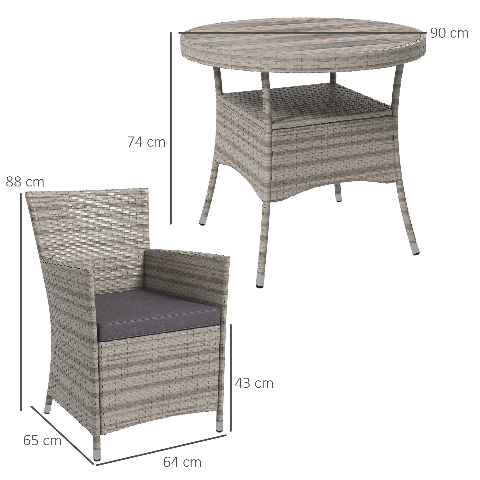 Outsunny Five-Piece Rattan Garden Set, with Two-Tier Table - Grey