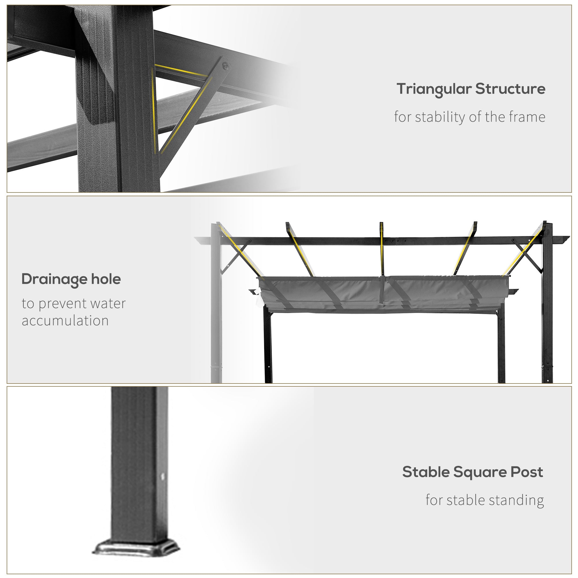 Outsunny 3 x 3 m Aluminum Gazebo, with Retractable Roof - Grey - North Peak Garden Furniture