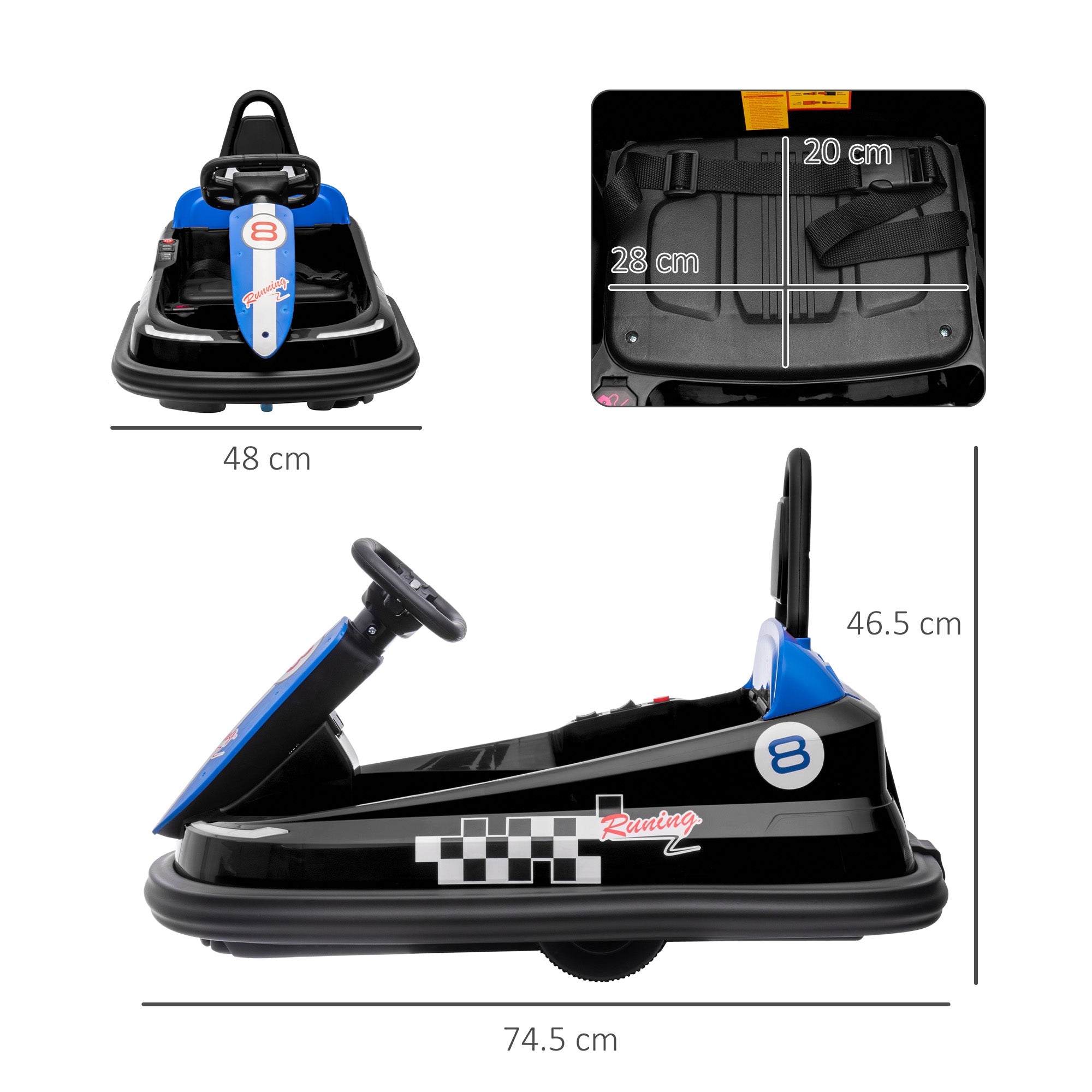 HOMCOM 6V Electric Kids Bumper Car, 6V Spin Waltz Car, with Music, Horn, Lights - Black - North Peak Garden Furniture