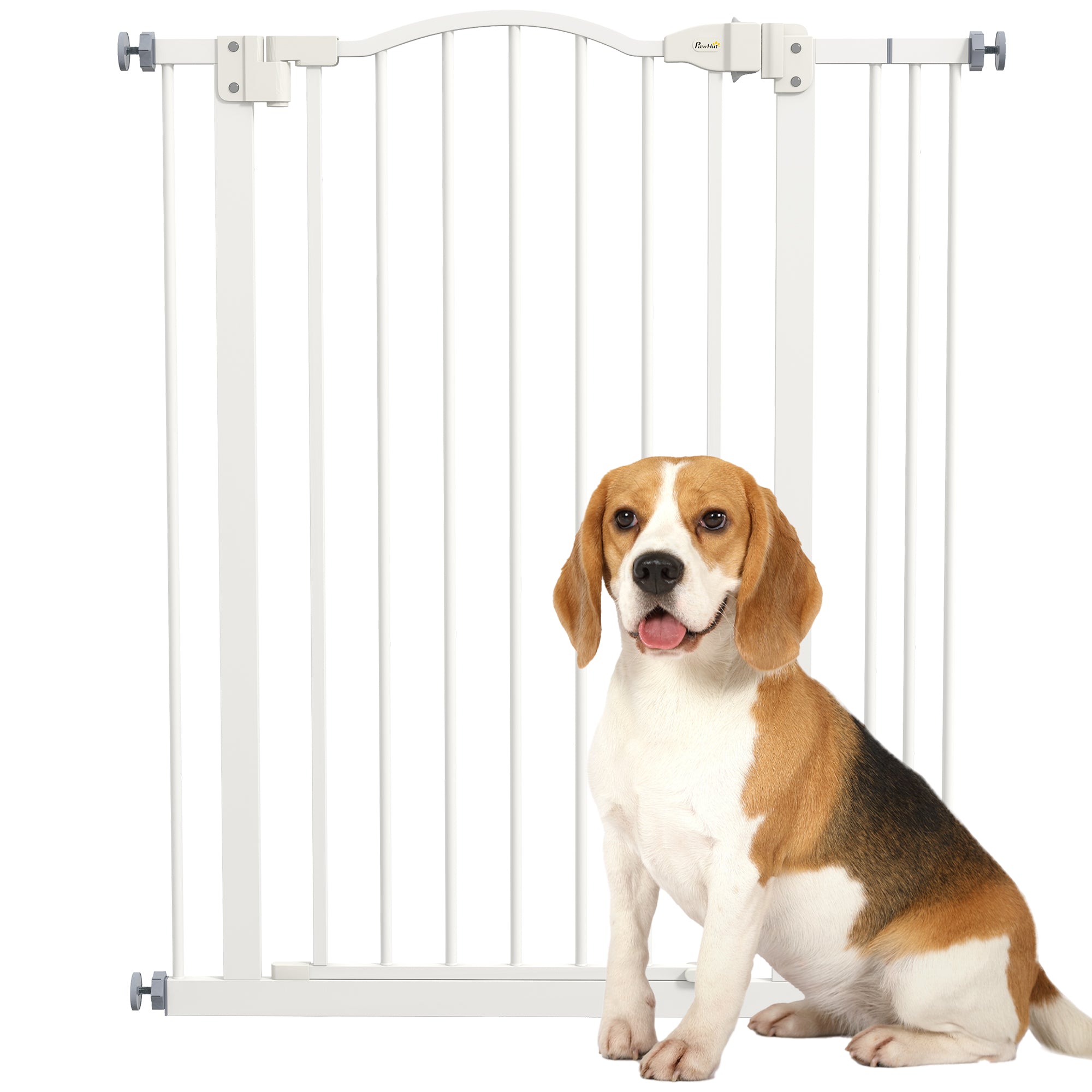 PawHut Metal Pet Safety Gate Dog Gate Folding Fence 74-87cm, White - North Peak Garden Furniture