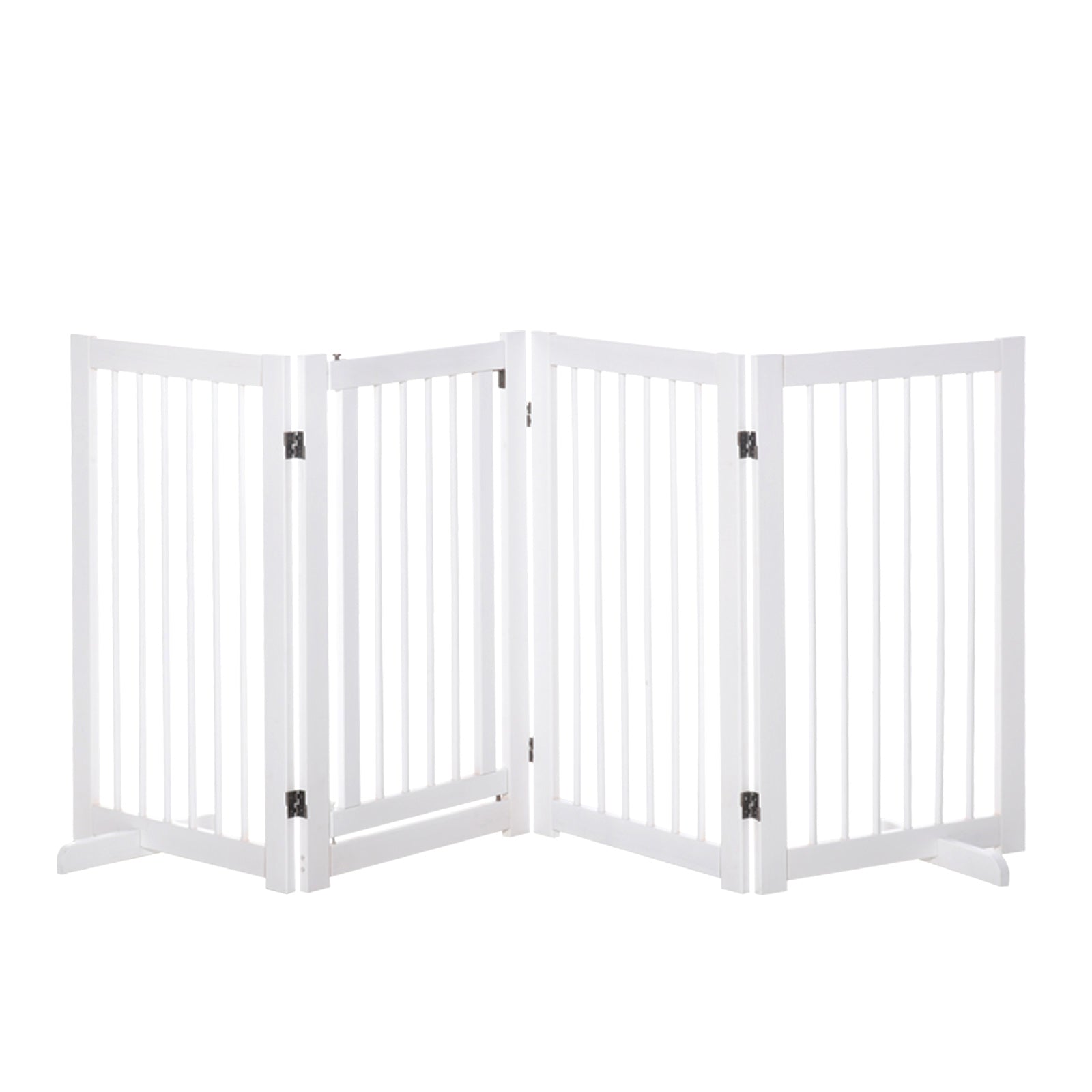 PawHut Freestanding Pet Gate 4 Panels Wooden Dog Safety Fence Foldable with Support Feet for Doorway Stairs 91cm Tall White