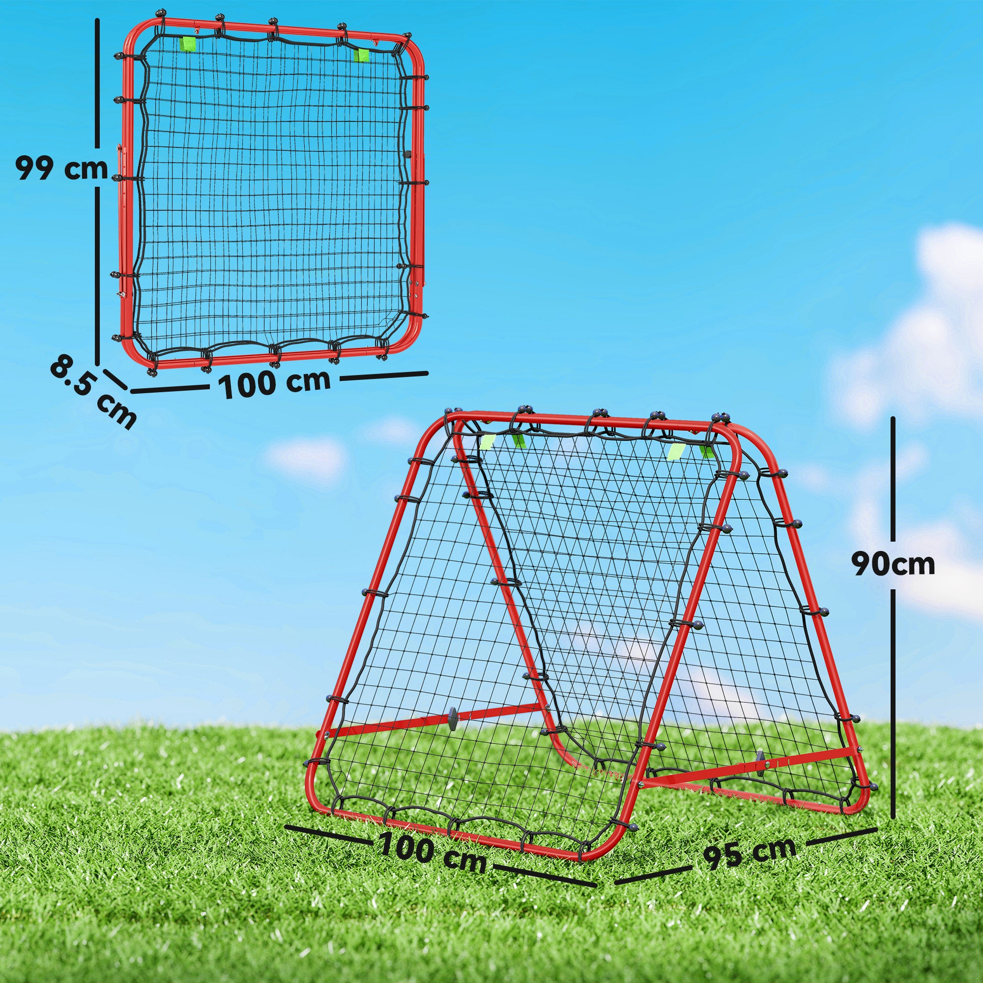 HOMCOM Double Sided Football Rebounder Net, Football Rebound Goal with 5 Adjustable Angles, Red