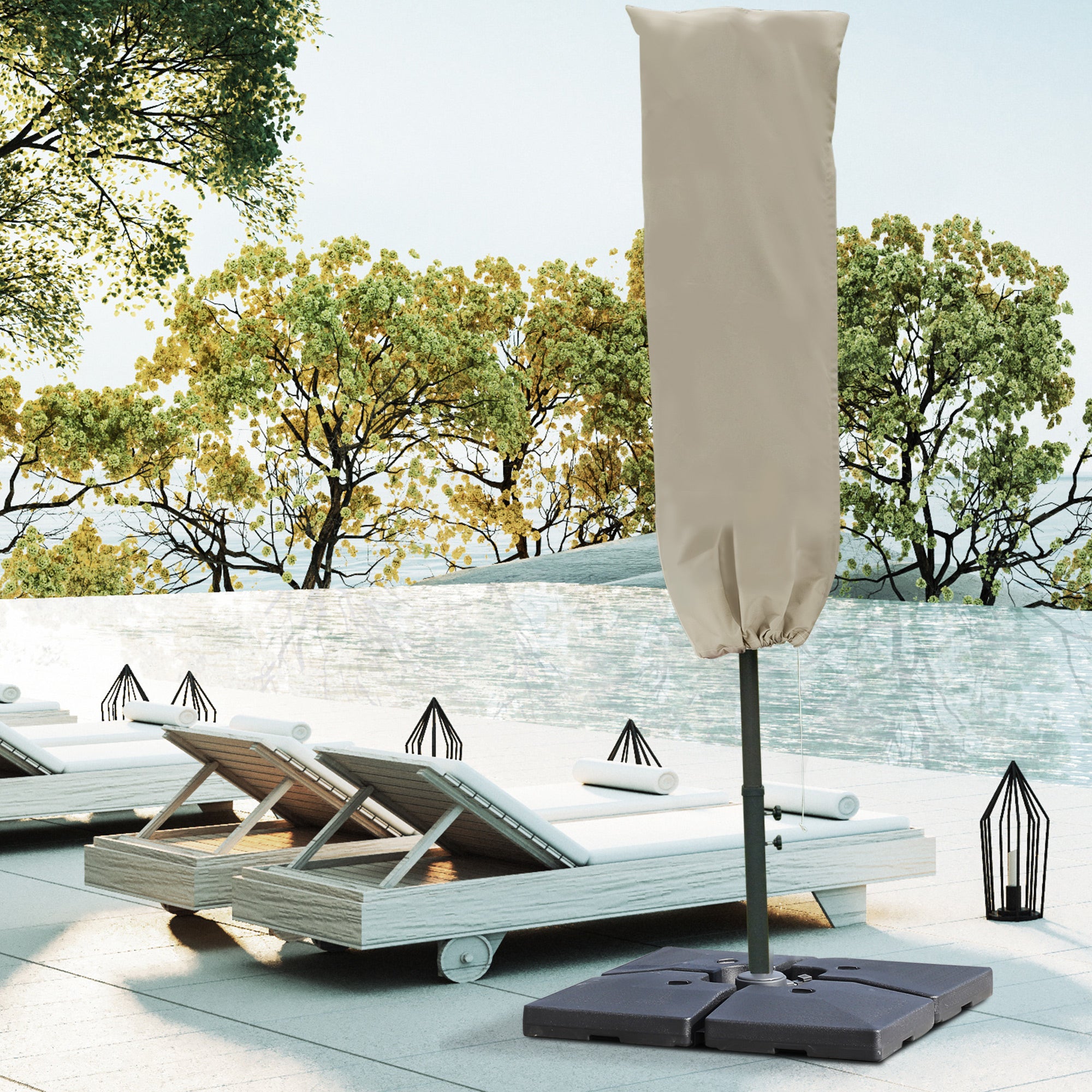Outsunny Outdoor Cantilever Umbrella Cover with Rod, Zipper, Khaki - North Peak Garden Furniture