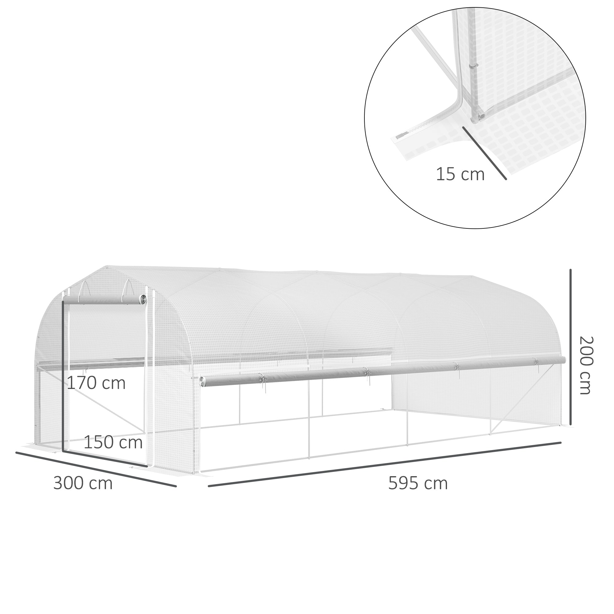 Outsunny 6 x 3 x 2m Walk-in Polytunnel Greenhouse, Zipped Roll Up Sidewalls, Mesh Door, 8 Mesh Windows, Tunnel Warm House Tent with PE Cover, Complimentary Plant Labels and Gloves, White