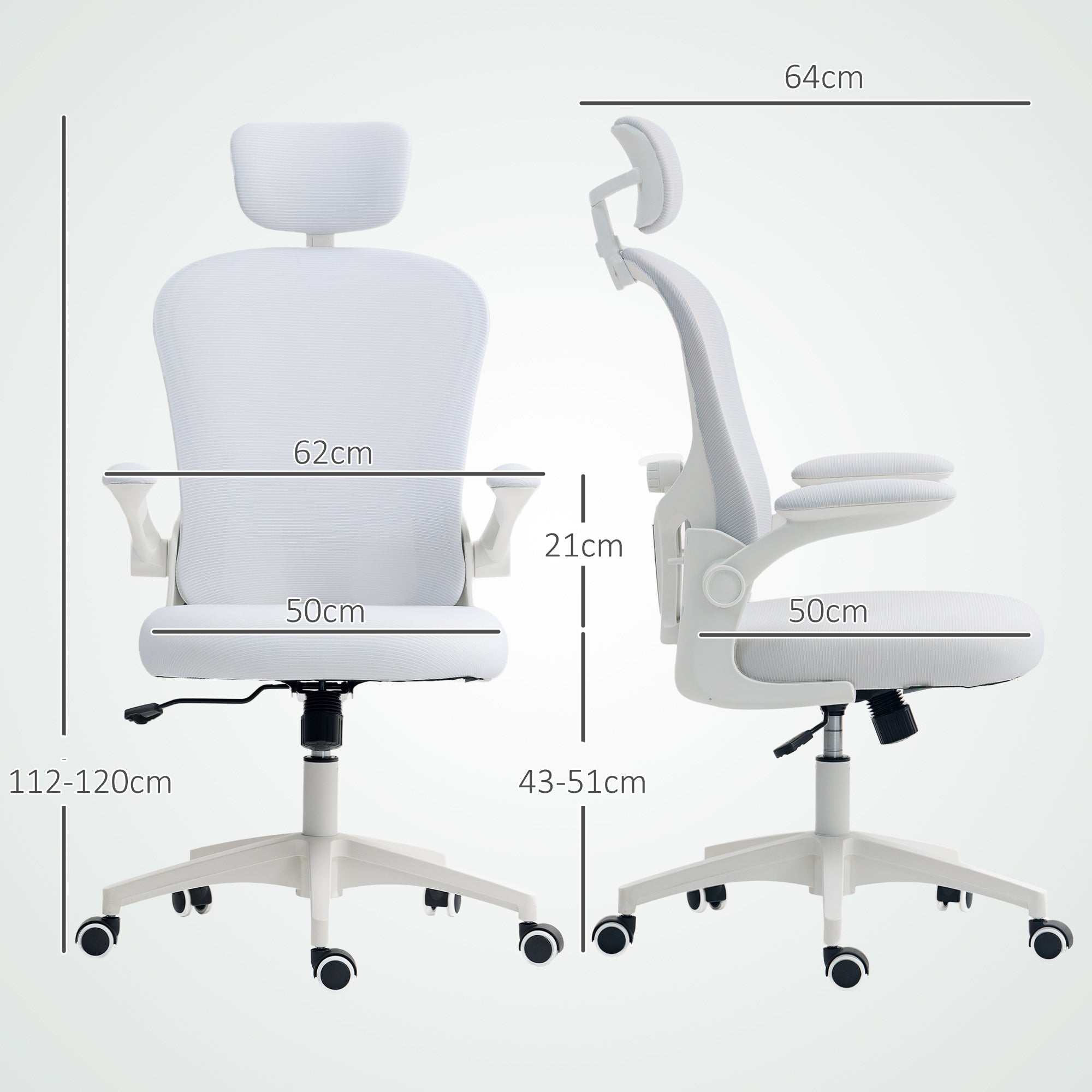 Vinsetto Multi-Adjustable Office Chair, with Lumbar Support, Headrest and Mesh Back - White - North Peak Garden Furniture