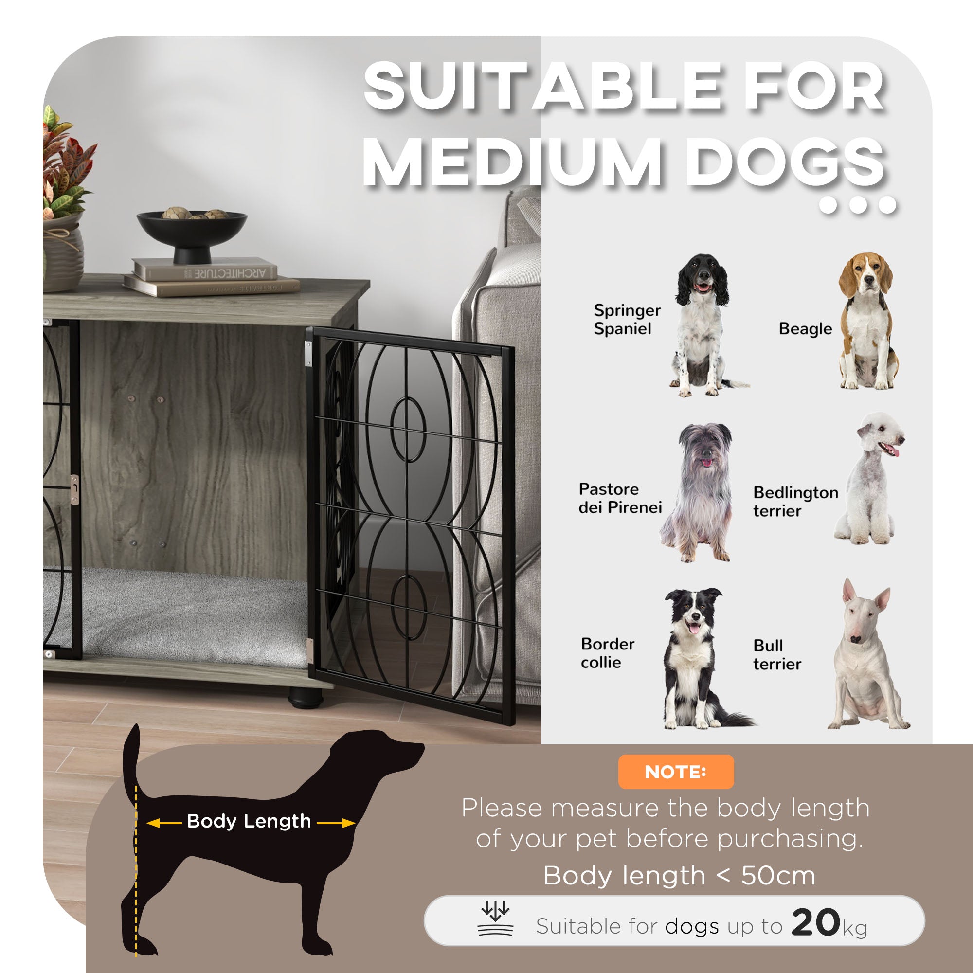 PawHut Indoor Dog Crate Furniture End Table w/ Plush Washable Cushion, Lockable Door, for Medium Dogs - North Peak Garden Furniture
