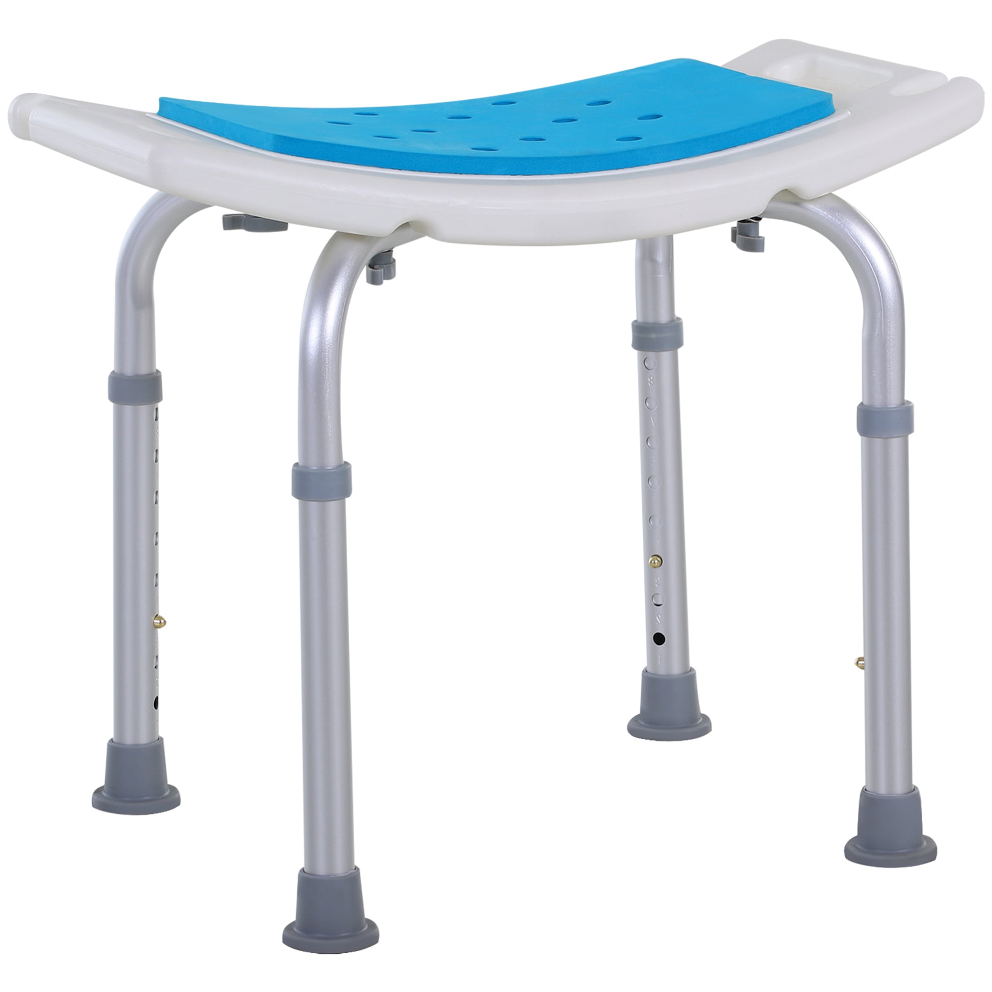 HOMCOM 6-Level Height Adjustable Aluminium Bath Room Stool Chair Shower Non-Slip Design w/ Padded Seat Drainage Holes Foot Pad, Blue - North Peak Garden Furniture