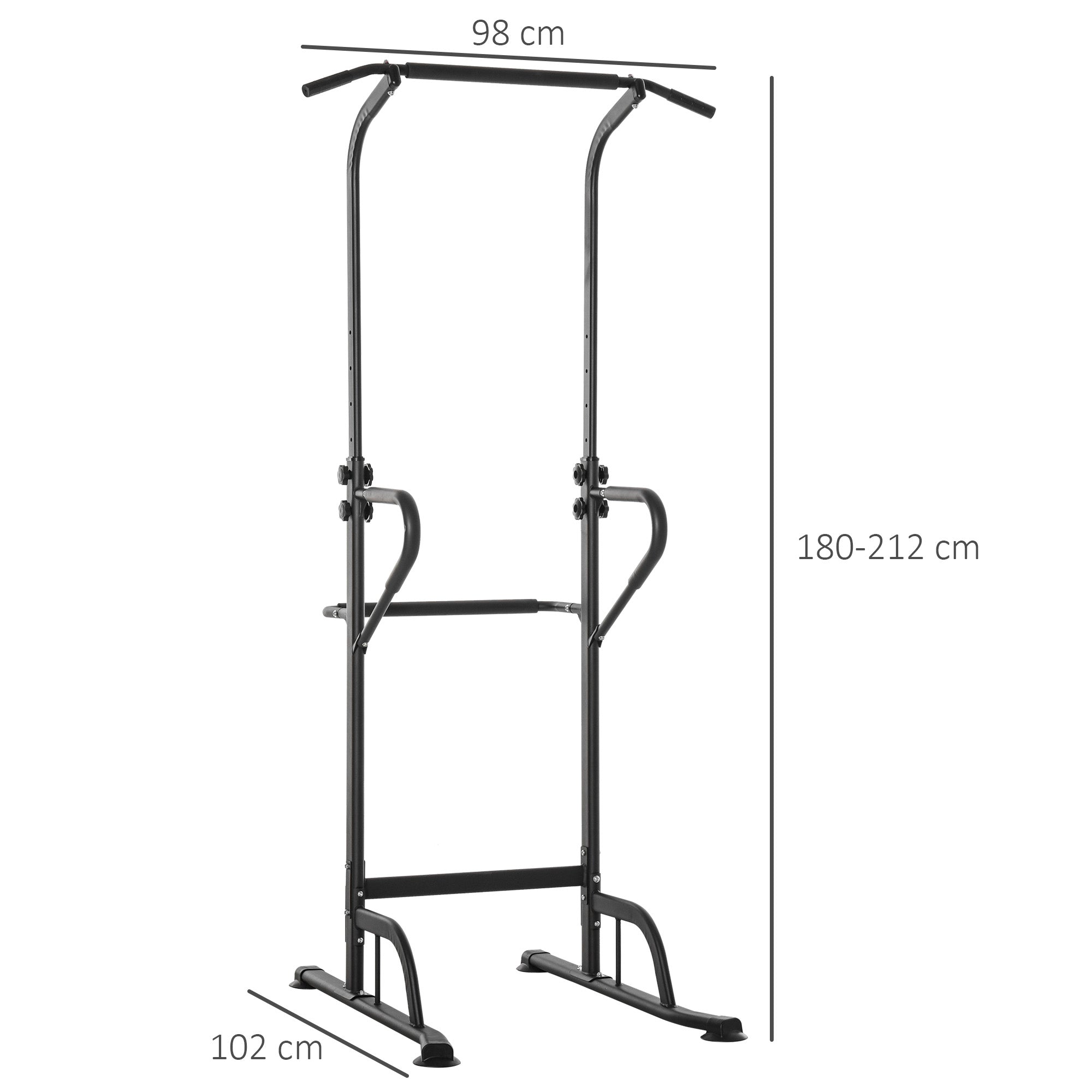 HOMCOM Power Tower Dip Station Pull Up Bar Multi-Function Push Up Equipment with Adjustable Height for Home Gym Strength Training Workout Fitness