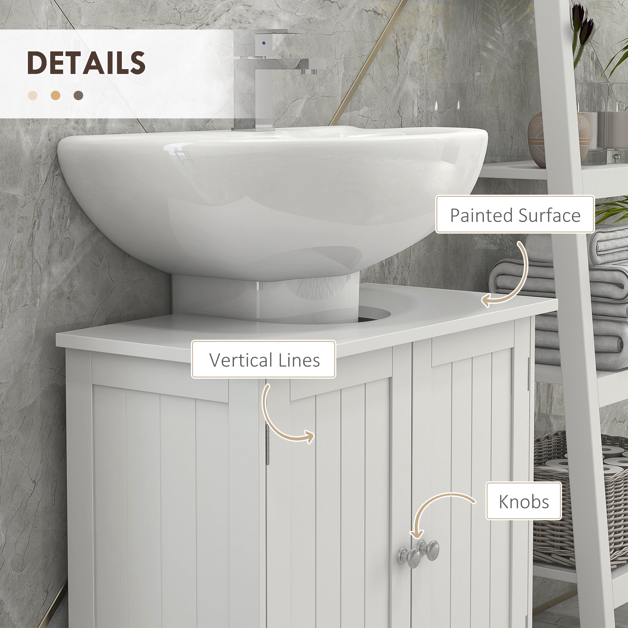 HOMCOM Under Sink Bathroom Storage Cabinet 2 Layers Vanity Unit Wooden - White
